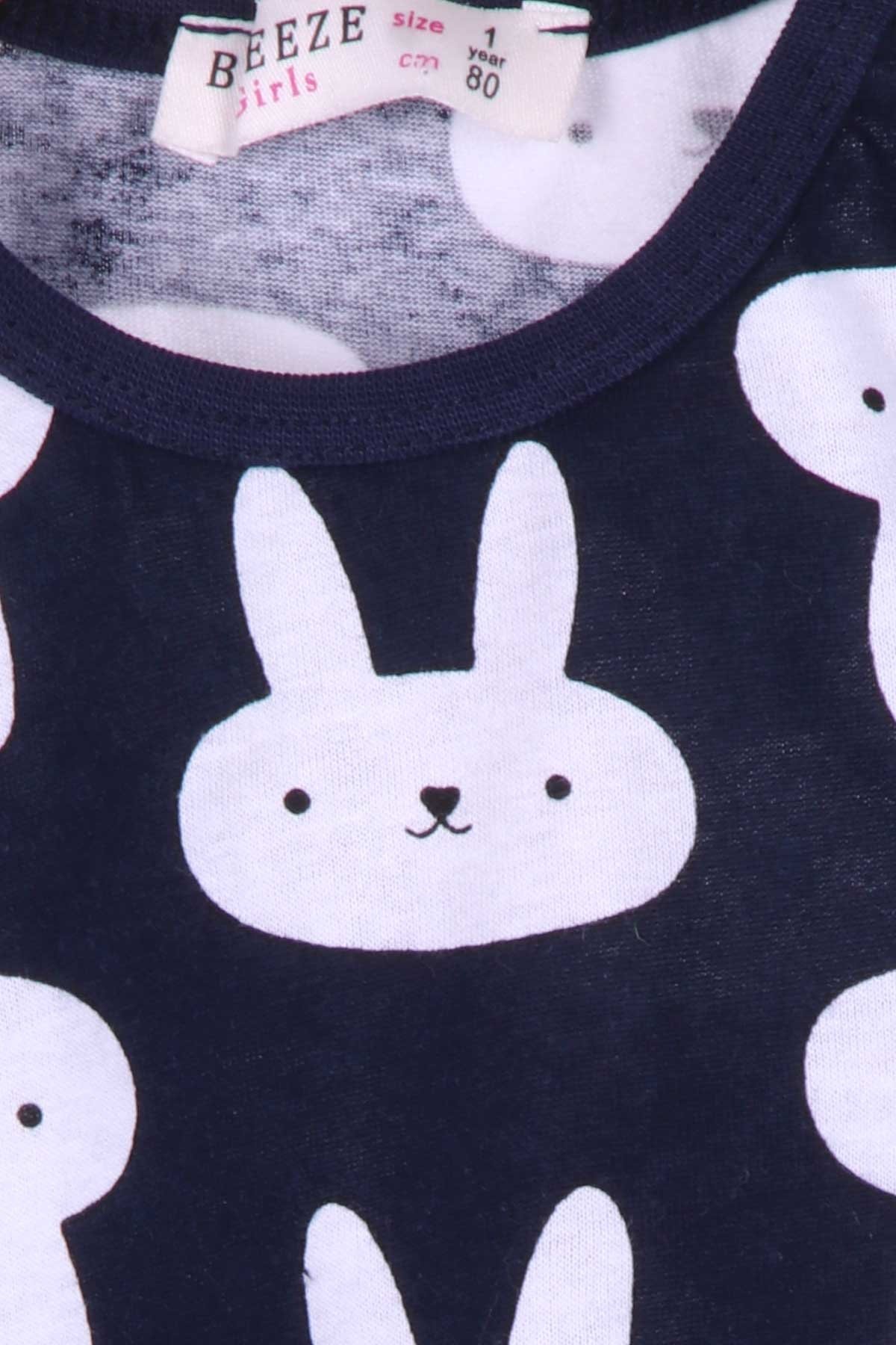 Breeze Kız Bebek Pijama Takımı Tavşan Desenli Lacivert (9 Ay-3 Yaş)