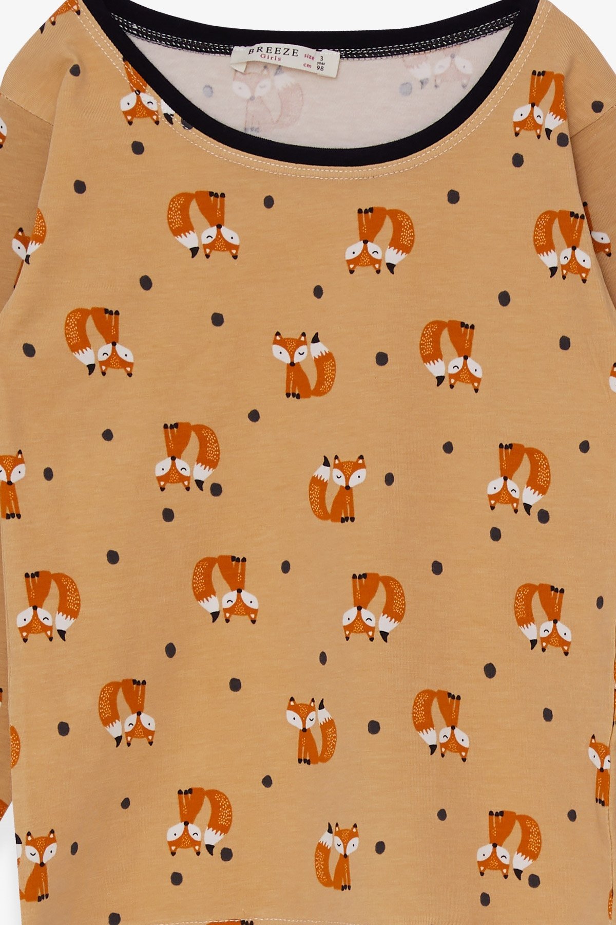 Breeze Kız Bebek Pijama Takımı Tilkicik Desenli Açık Kahverengi (9 Ay-3 Yaş)