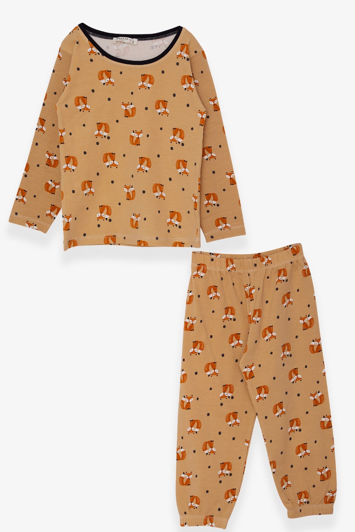 Breeze Kız Bebek Pijama Takımı Tilkicik Desenli Açık Kahverengi (9 Ay-3 Yaş)
