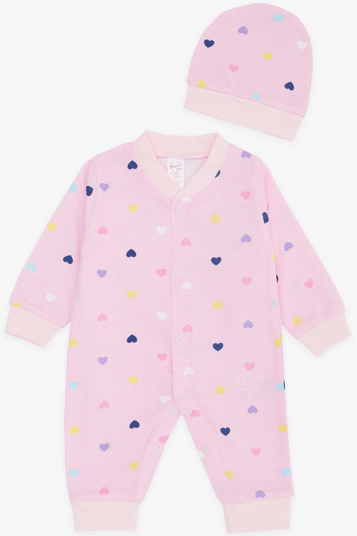 Breeze Kız Bebek Tulum Renkli Kalp Desenli Pembe (0-3-6 Ay)