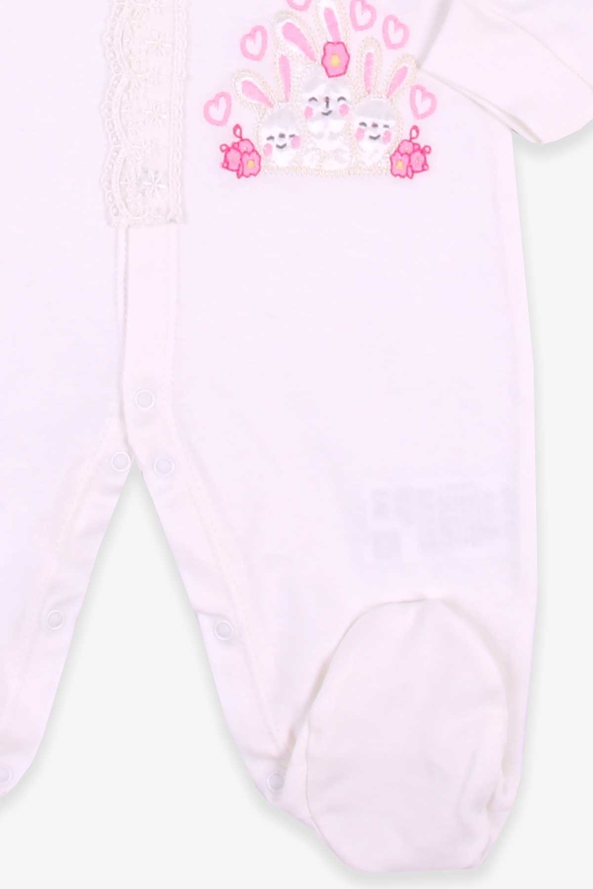 Breeze Kız Bebek Tulum Tavşan Nakışlı Şapkalı Set Ekru (0-3-6 Ay)