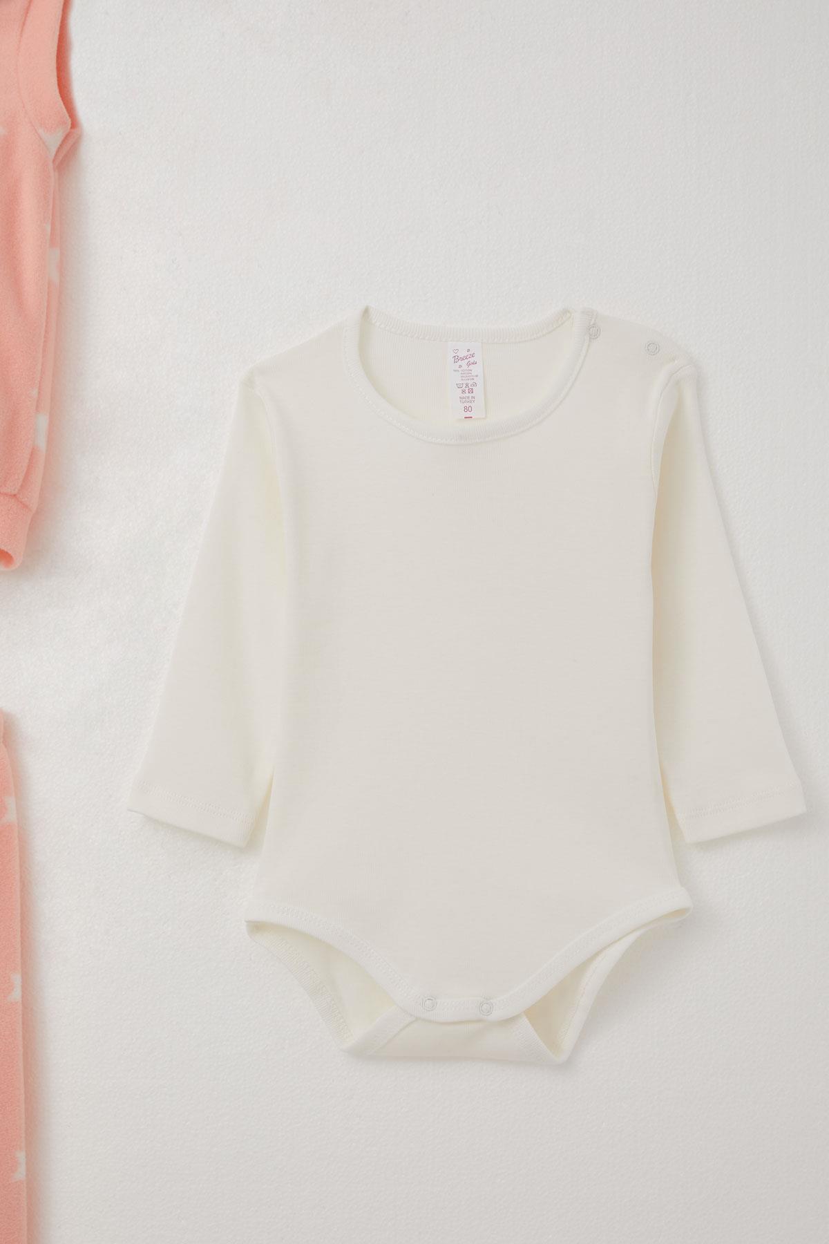Breeze Kız Bebek Zıbınlı 3 lü Takım Polar Yıldız Desenli Somon (4 Ay-1 Yaş)