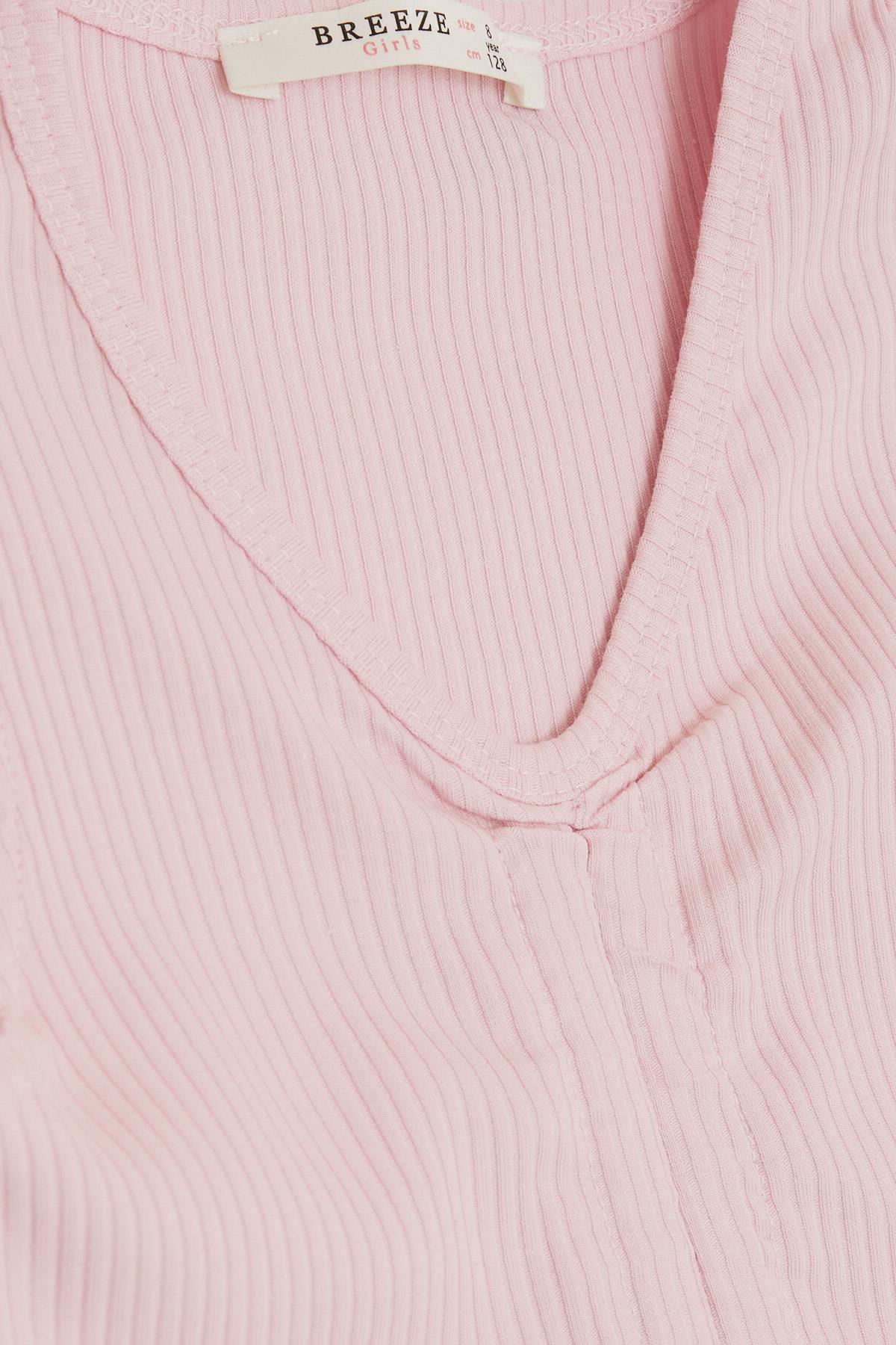 Breeze Kız Çocuk Crop Tişört Bağcıklı Fırfırlı Pembe (8-14 Yaş)