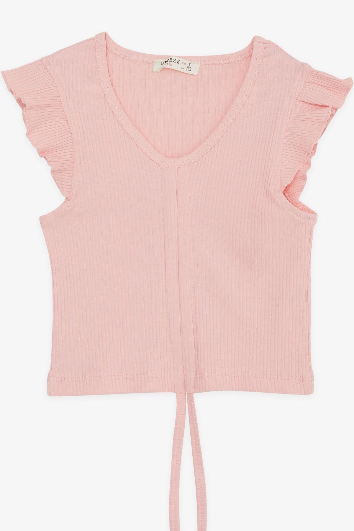 Breeze Kız Çocuk Crop Tişört Bağcıklı Fırfırlı Somon (8-14 Yaş)