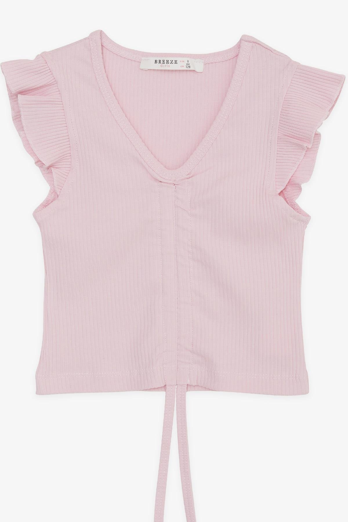 Breeze Kız Çocuk Crop Tişört Bağcıklı Fırfırlı Pembe (8-14 Yaş)