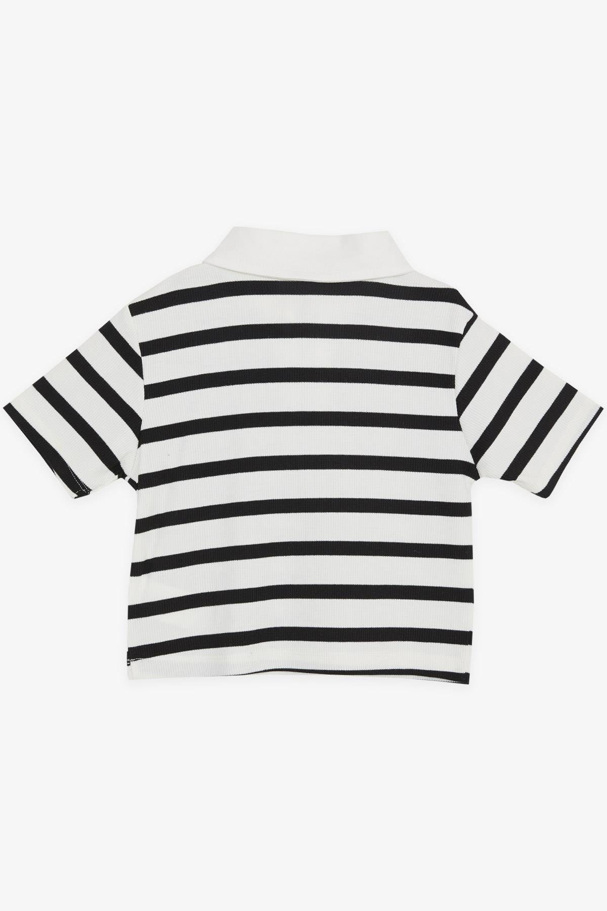 Breeze Kız Çocuk Crop Tişört Fermuarlı Çizgili Ekru (9-14 Yaş)
