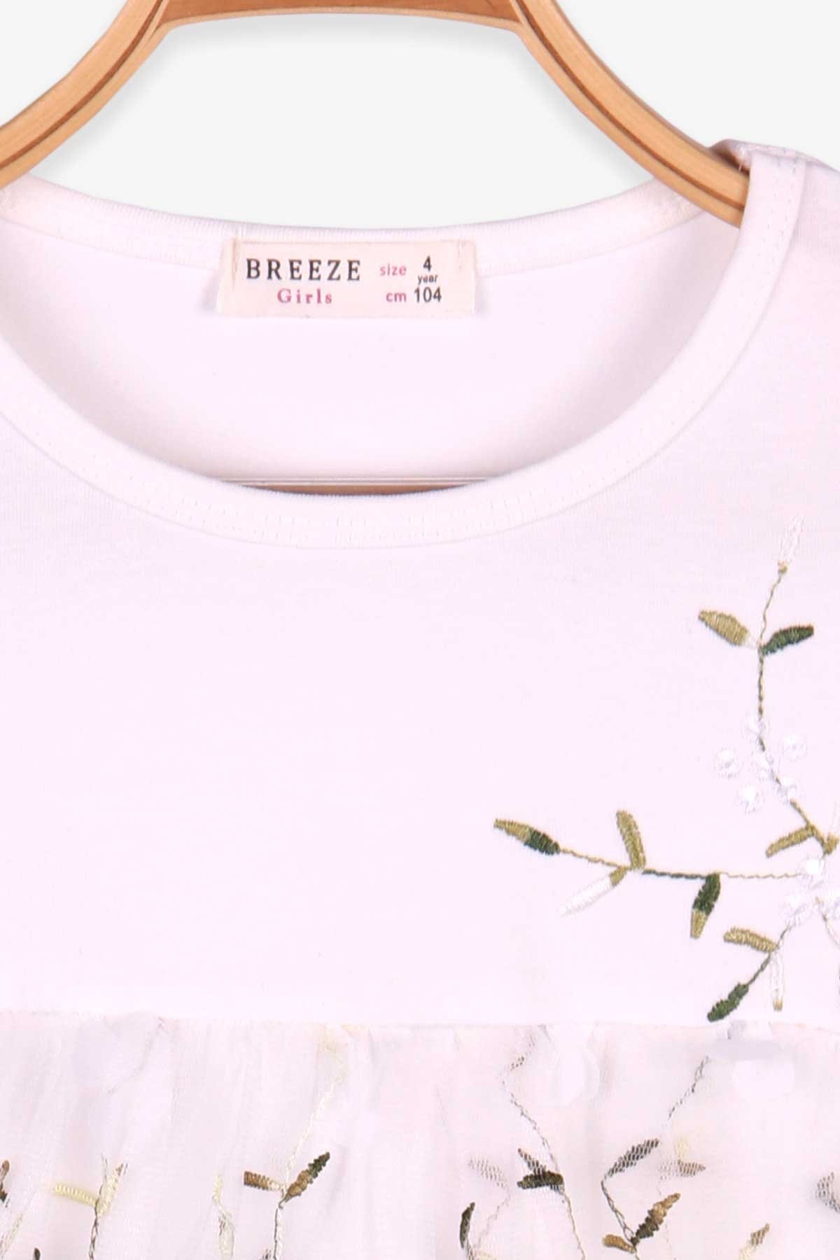 Breeze Kız Çocuk Elbise Nakışlı Çiçekli Ekru (4-9 Yaş)