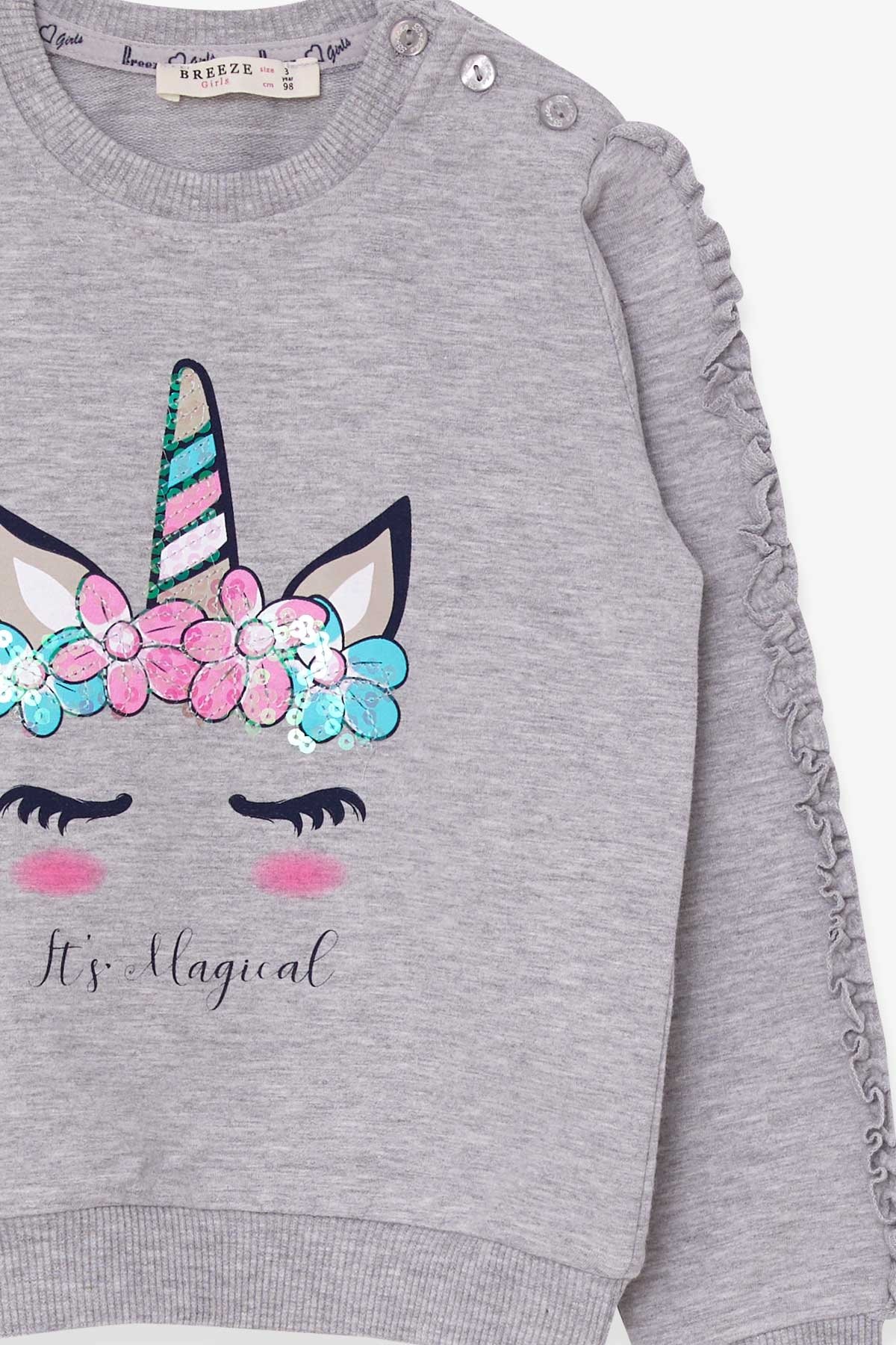 Breeze Kız Çocuk Eşofman Takımı Unicorn Gri Melanj (1.5-5 Yaş)