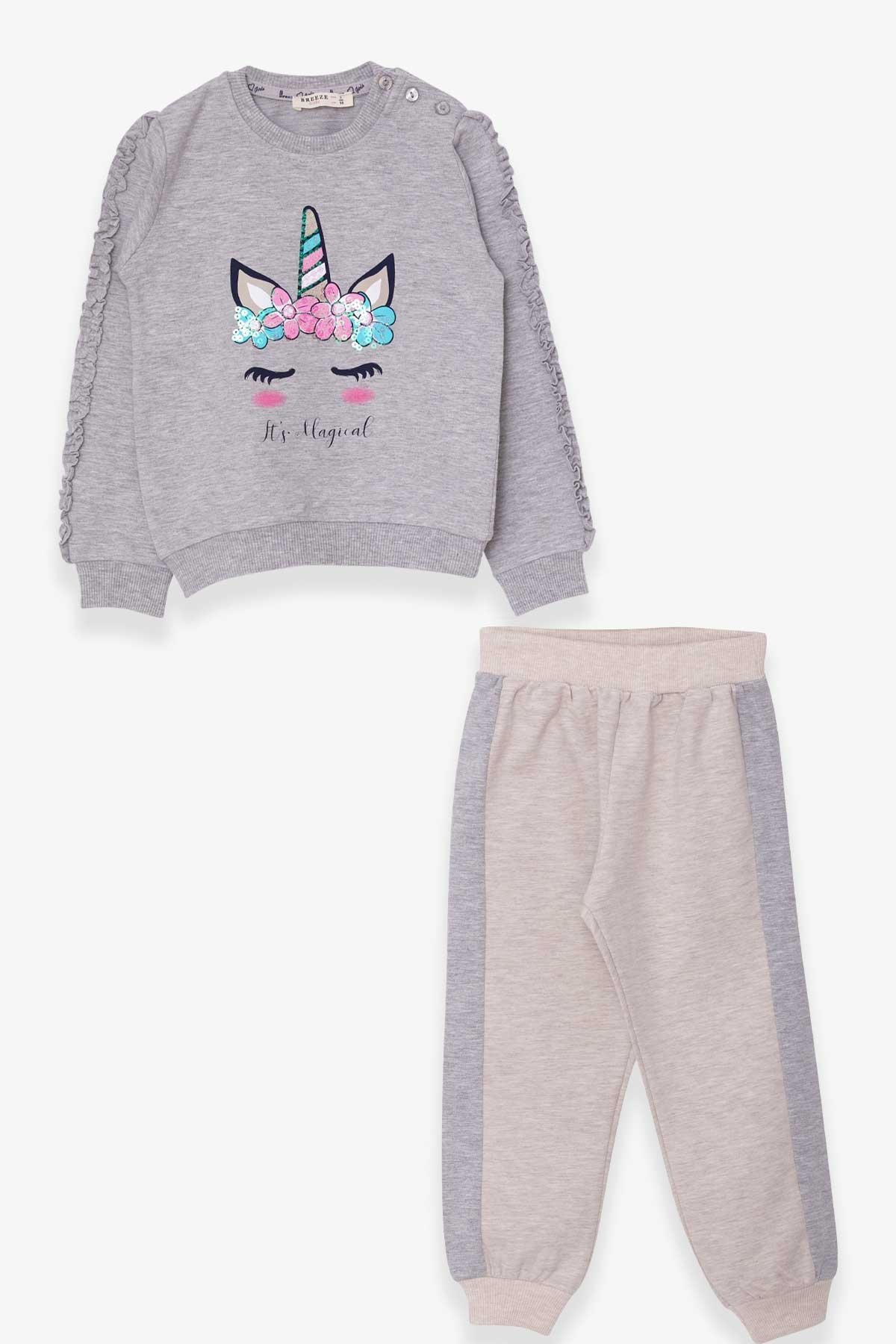 Breeze Kız Çocuk Eşofman Takımı Unicorn Gri Melanj (1.5-5 Yaş)