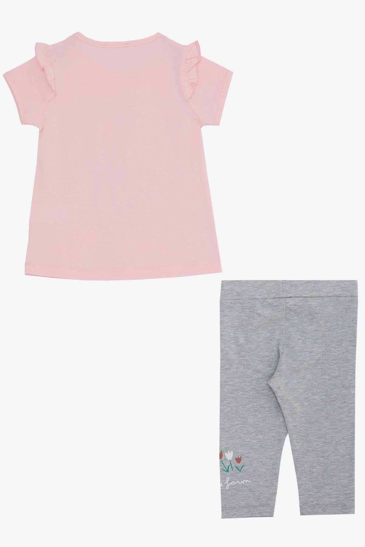 Breeze Kız Çocuk Kapri Taytlı Takım Çiftçi Kız Baskılı Pembe (1-4 Yaş)