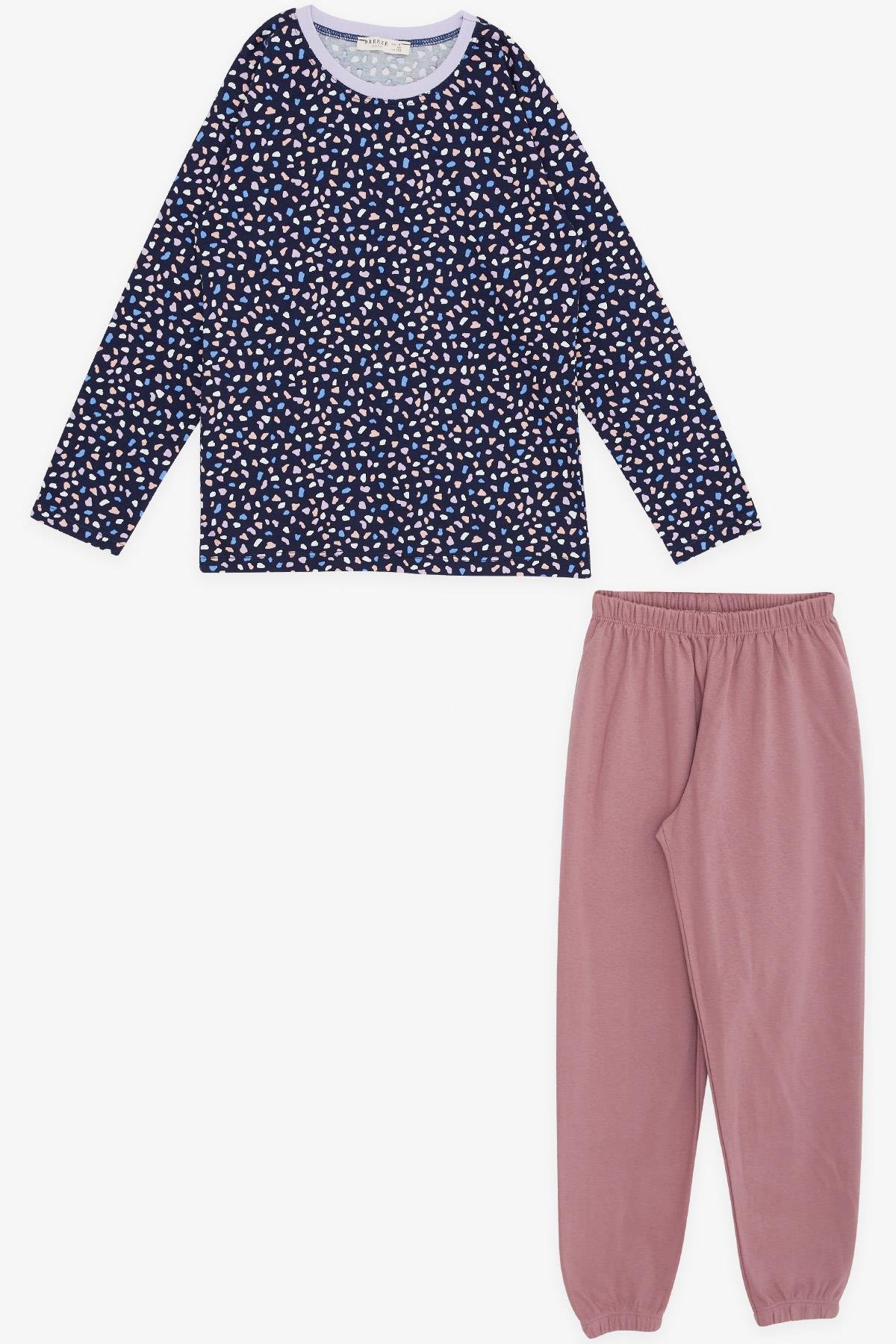 Breeze Kız Çocuk Pijama Takımı Desenli Lacivert (4-8 Yaş)