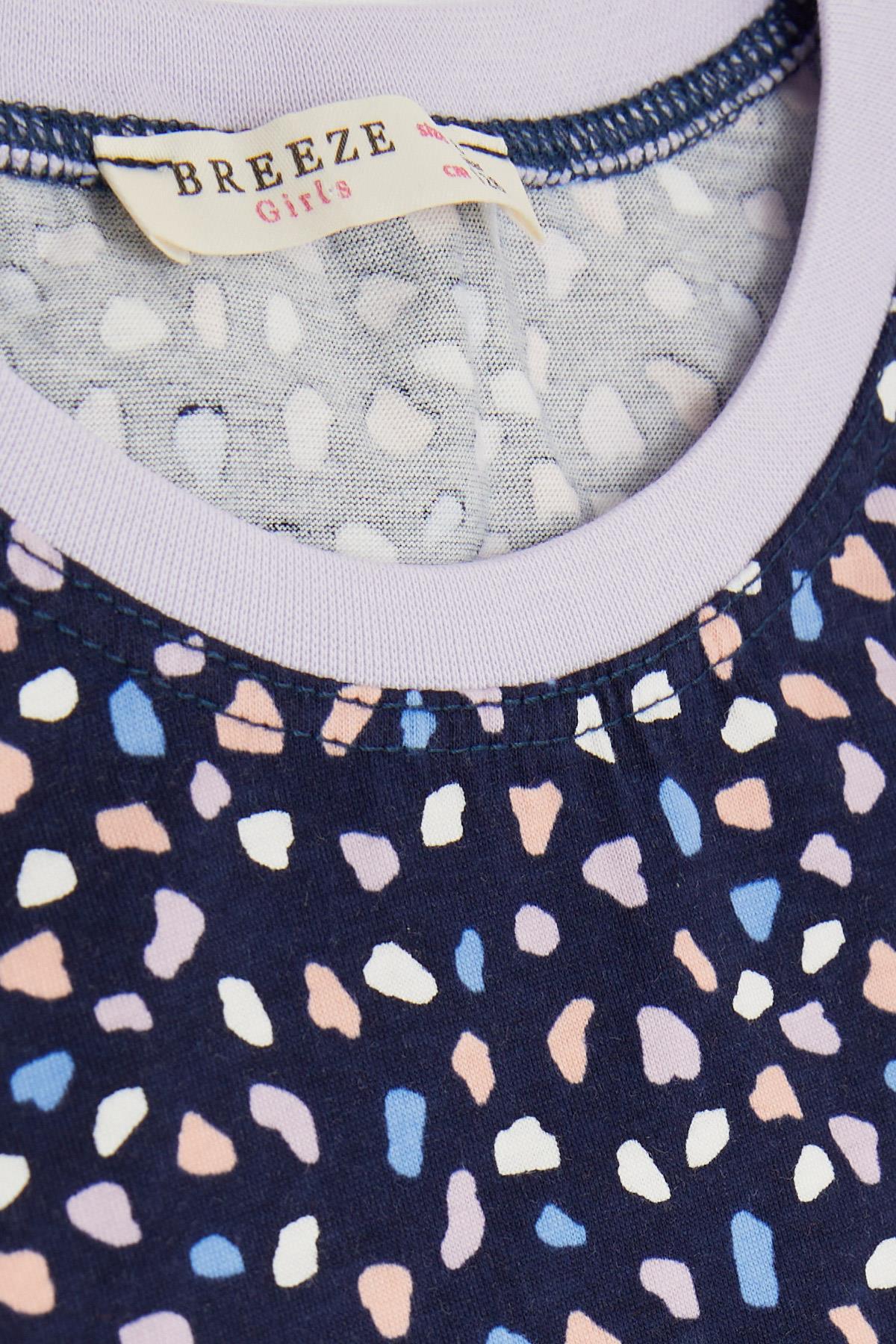 Breeze Kız Çocuk Pijama Takımı Desenli Lacivert (4-8 Yaş)