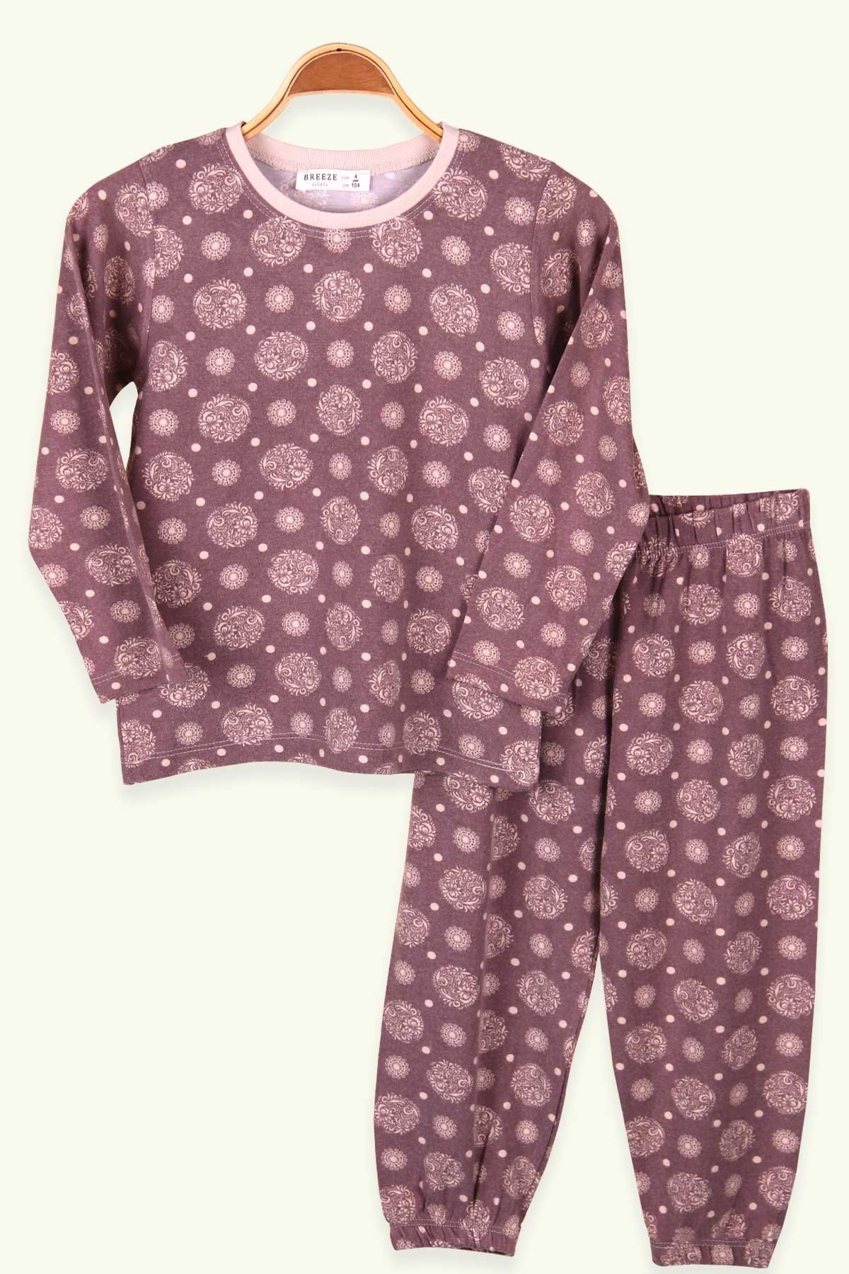 Breeze Kız Çocuk Pijama Takımı Desenli Vizon (4-8 Yaş)