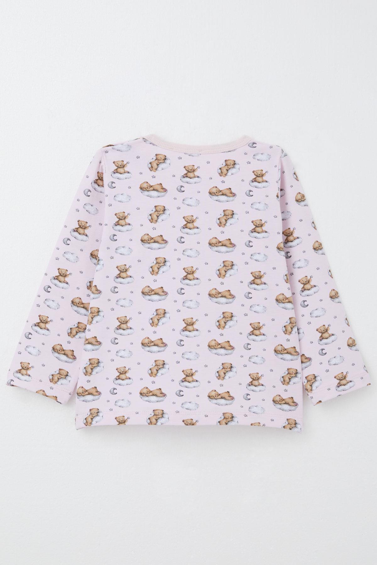 Breeze Kız Çocuk Pijama Takımı Gökyüzü Temalı Sevimli Ayıcık Desenli Pembe (1-3 Yaş)