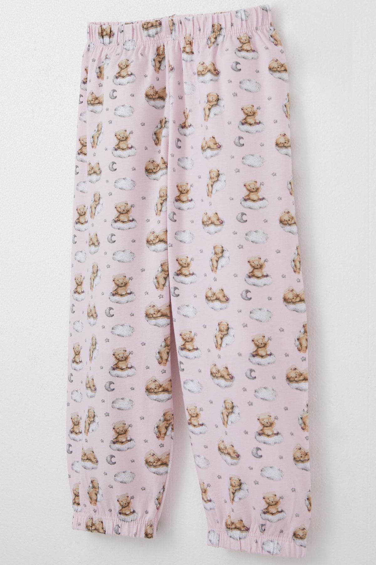 Breeze Kız Çocuk Pijama Takımı Gökyüzü Temalı Sevimli Ayıcık Desenli Pembe (1-3 Yaş)