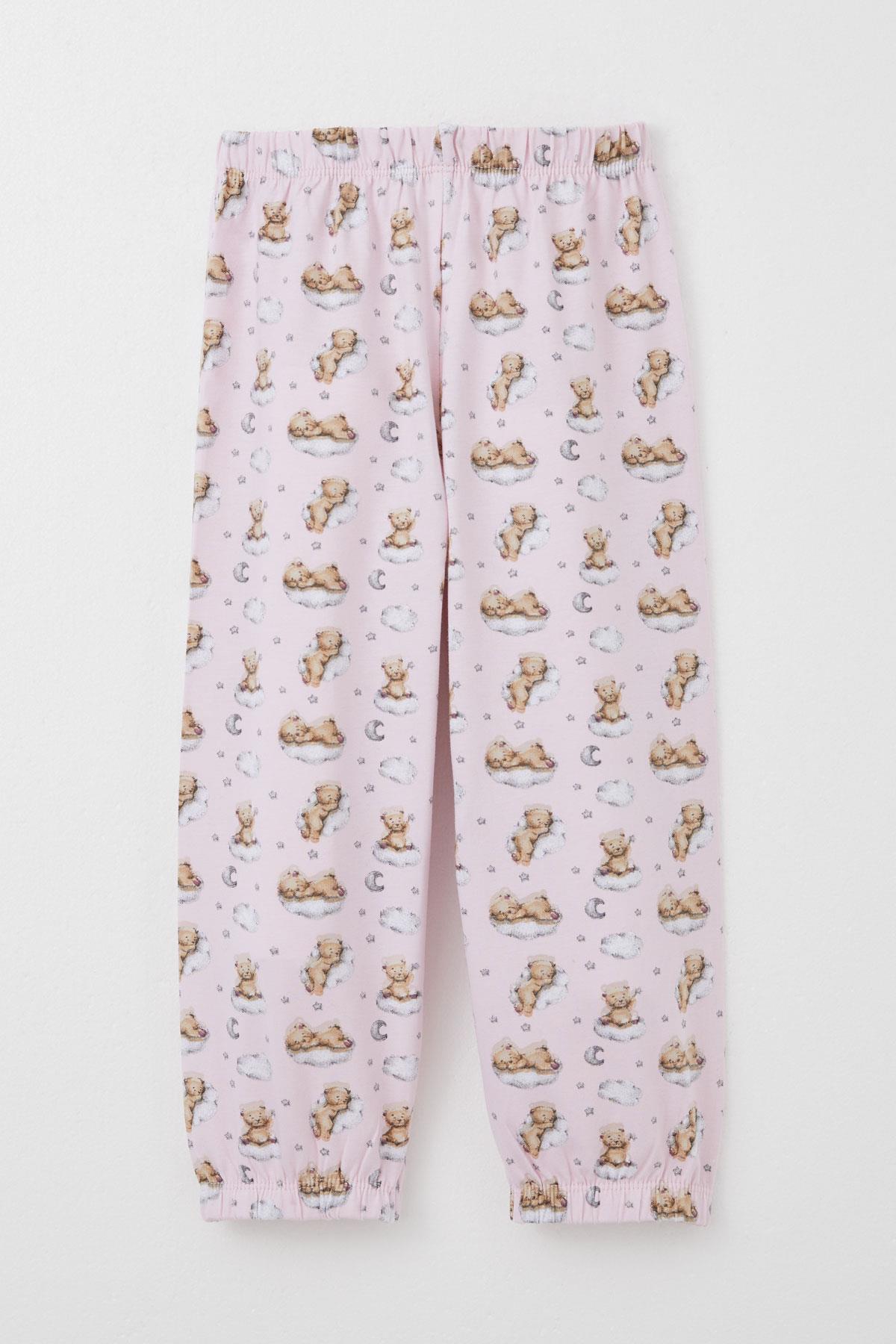 Breeze Kız Çocuk Pijama Takımı Gökyüzü Temalı Sevimli Ayıcık Desenli Pembe (1-3 Yaş)