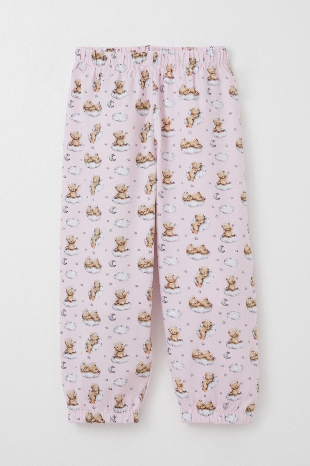 Breeze Kız Çocuk Pijama Takımı Gökyüzü Temalı Sevimli Ayıcık Desenli Pembe (1-3 Yaş)