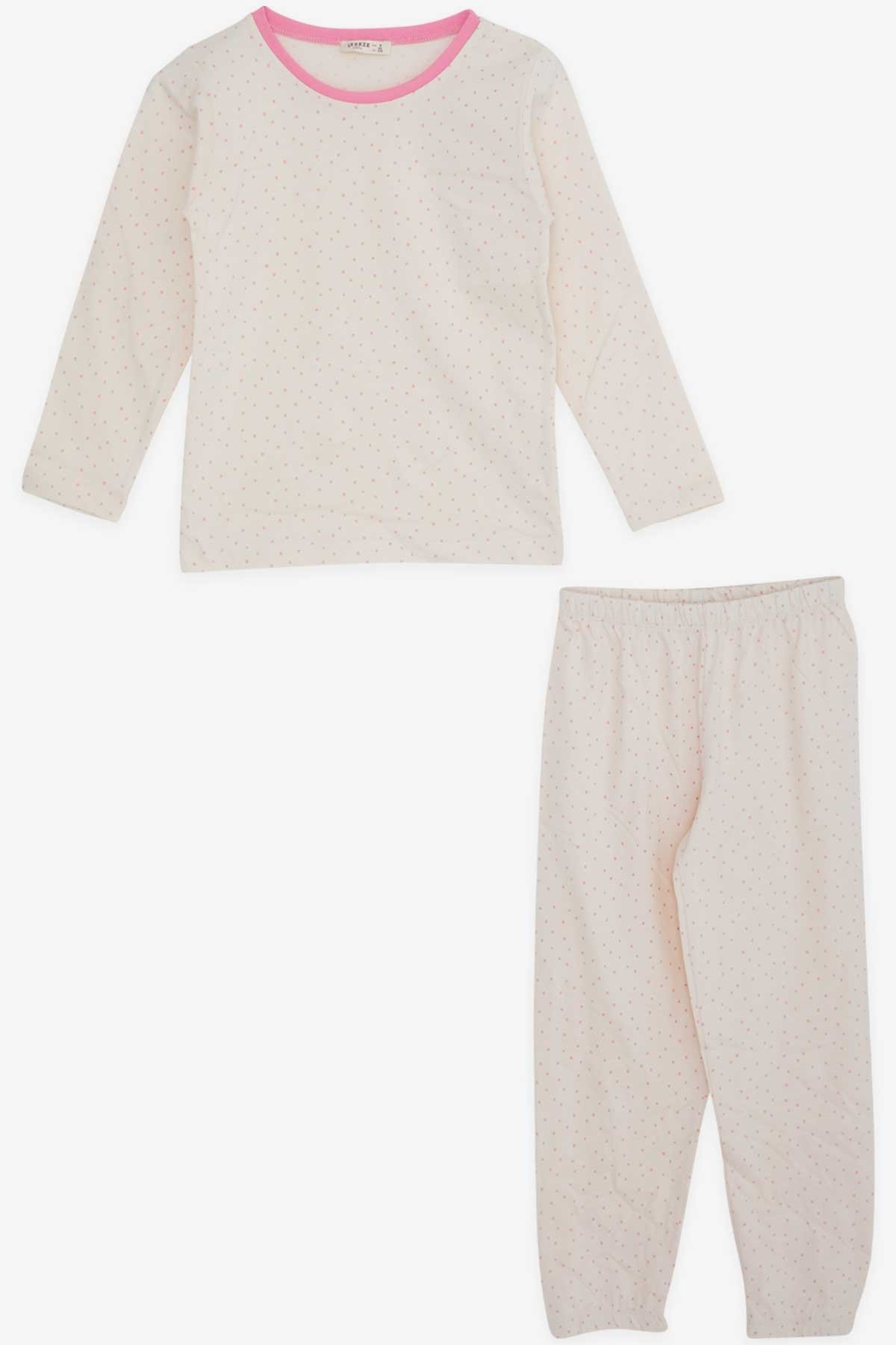 Breeze Kız Çocuk Pijama Takımı Puantiye Desenli Krem (4-8 Yaş)