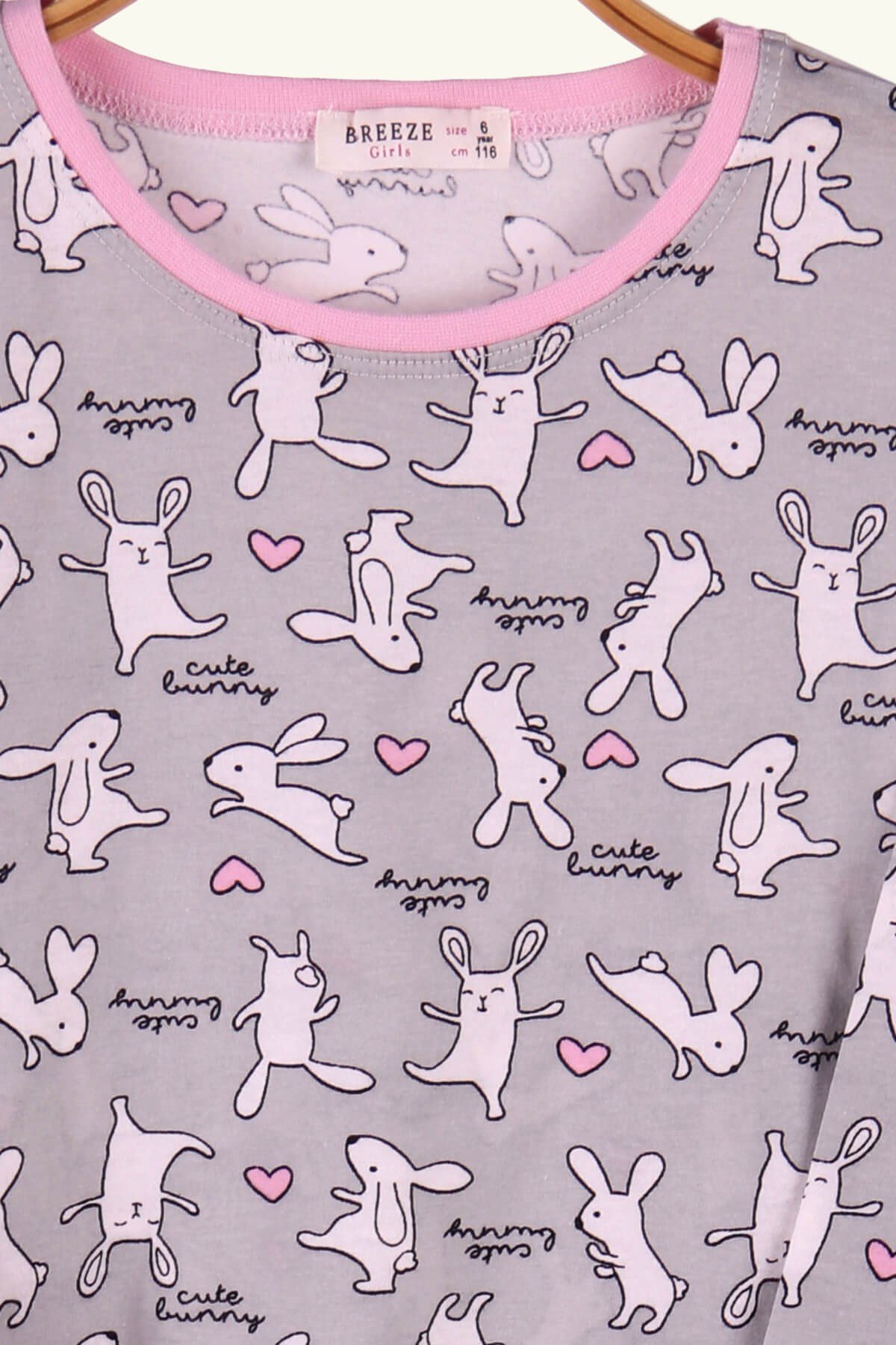 Breeze Kız Çocuk Pijama Takımı Tavşanlı Gri (6-10 Yaş)