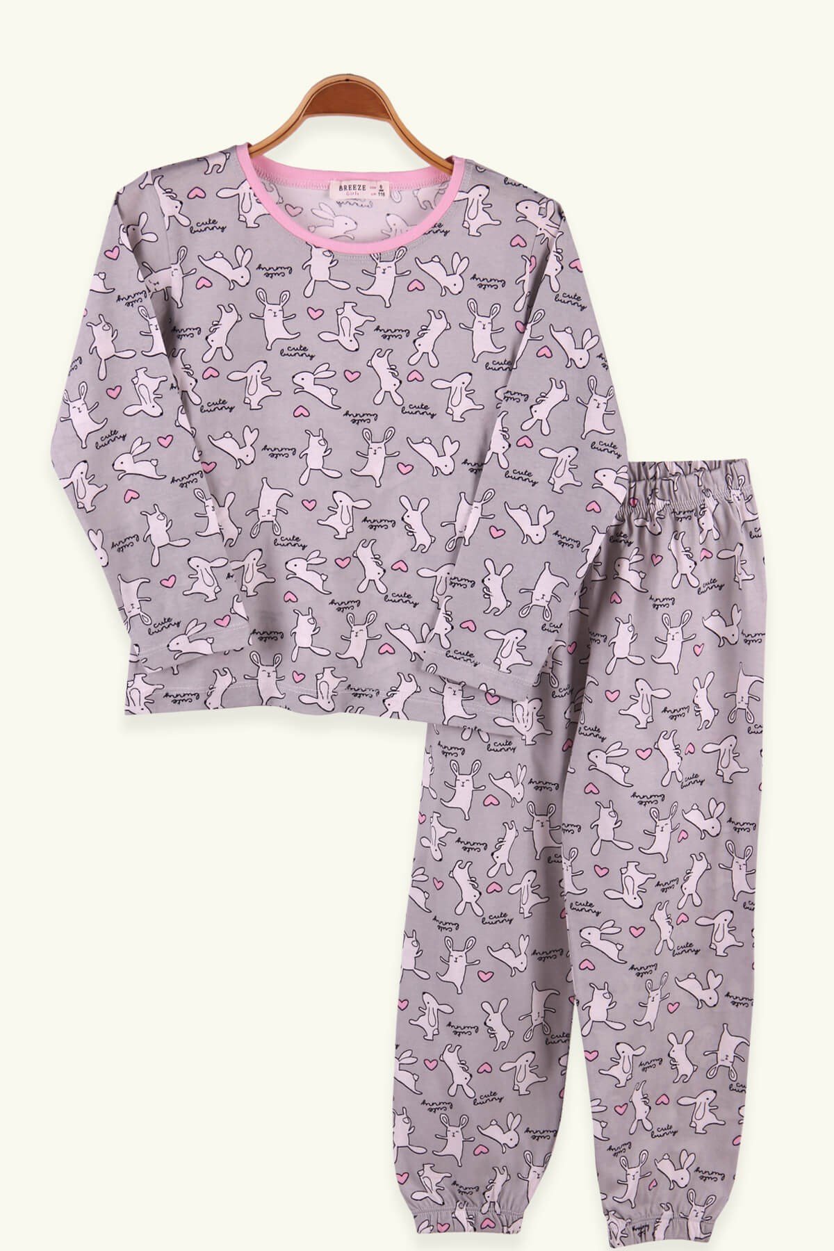 Breeze Kız Çocuk Pijama Takımı Tavşanlı Gri (6-10 Yaş)
