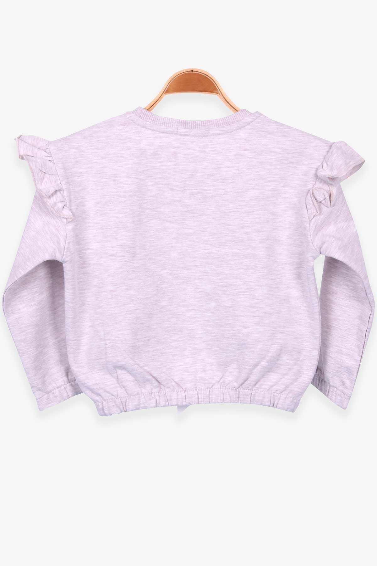 Breeze Kız Çocuk Sweatshirt Baskılı Fırfırlı Bej Melanj (3-7 Yaş)