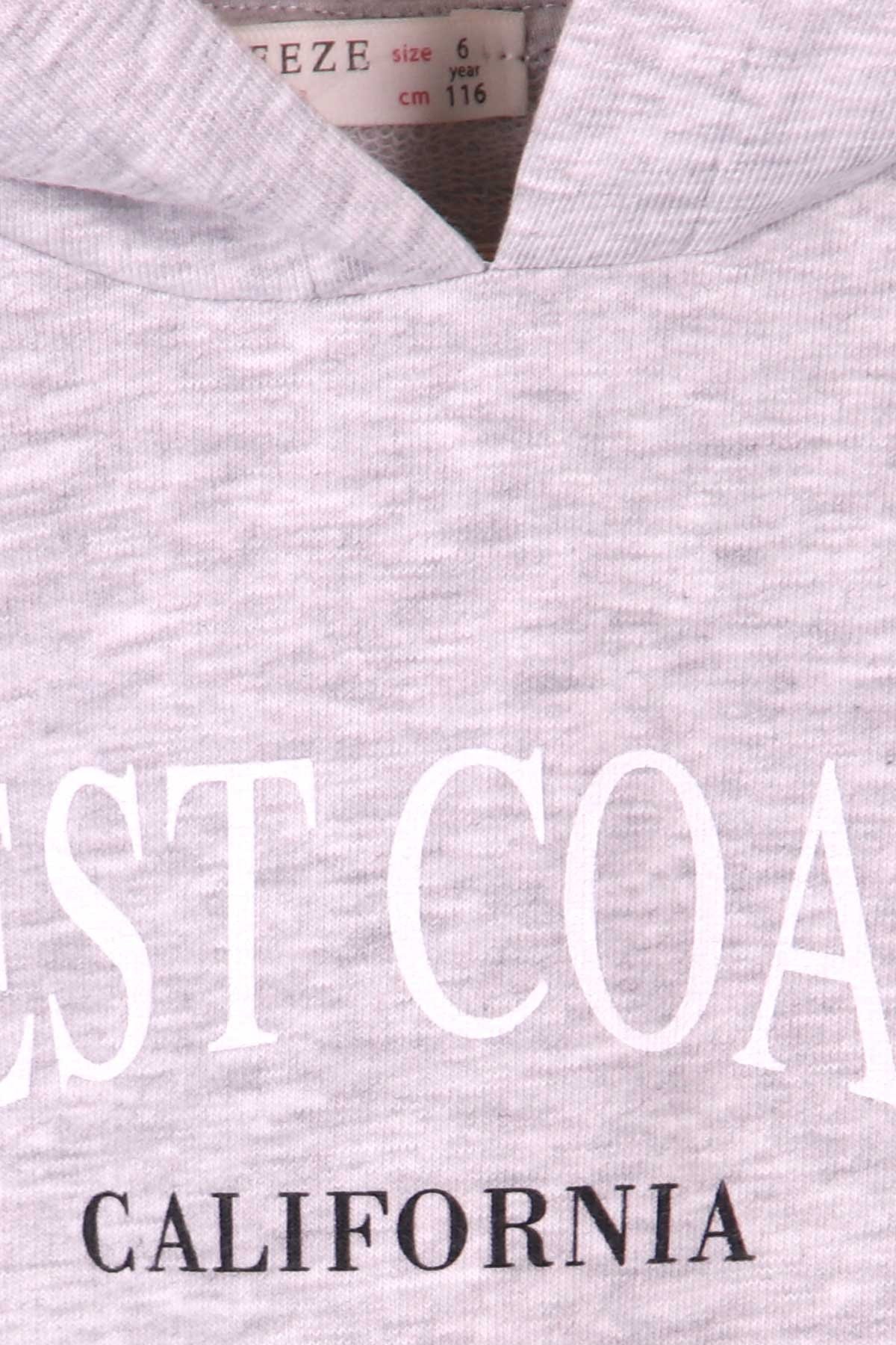 Breeze Kız Çocuk Sweatshirt Baskılı Kapüşonlu Açık Gri (6-14 Yaş)