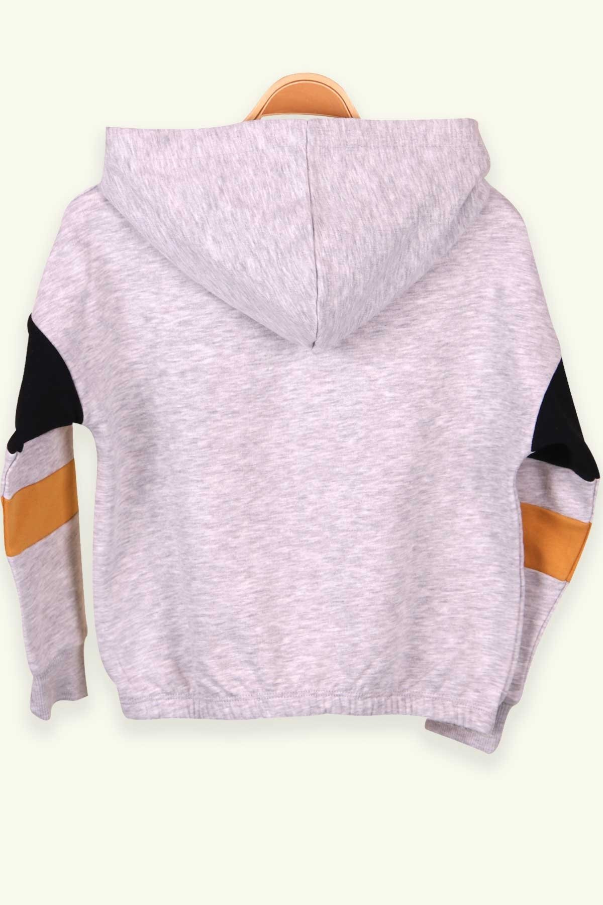 Breeze Kız Çocuk Sweatshirt Baskılı Kapüşonlu Açık Gri (6-14 Yaş)