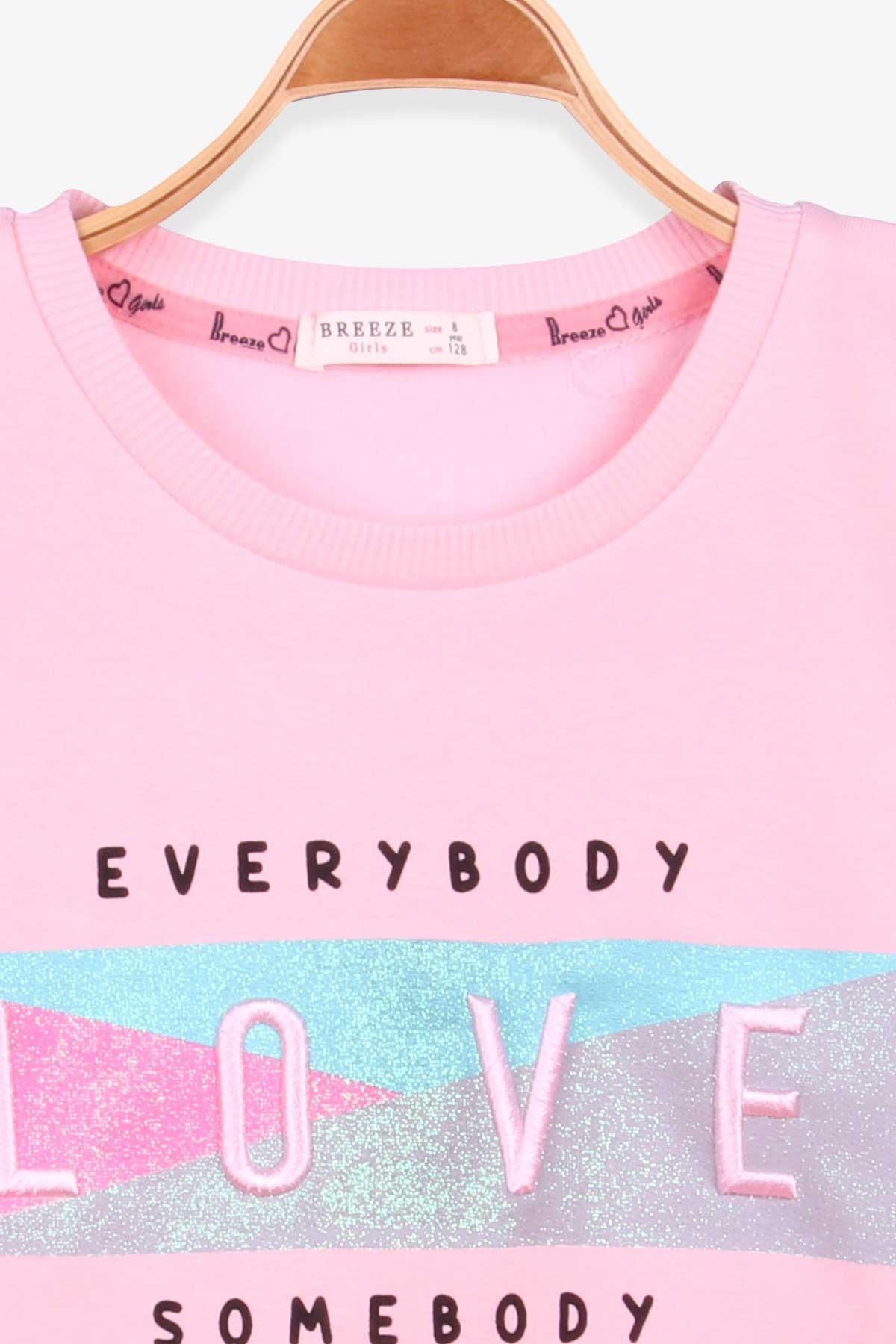 Breeze Kız Çocuk Sweatshirt Baskılı Nakışlı Pudra (8-14 Yaş)