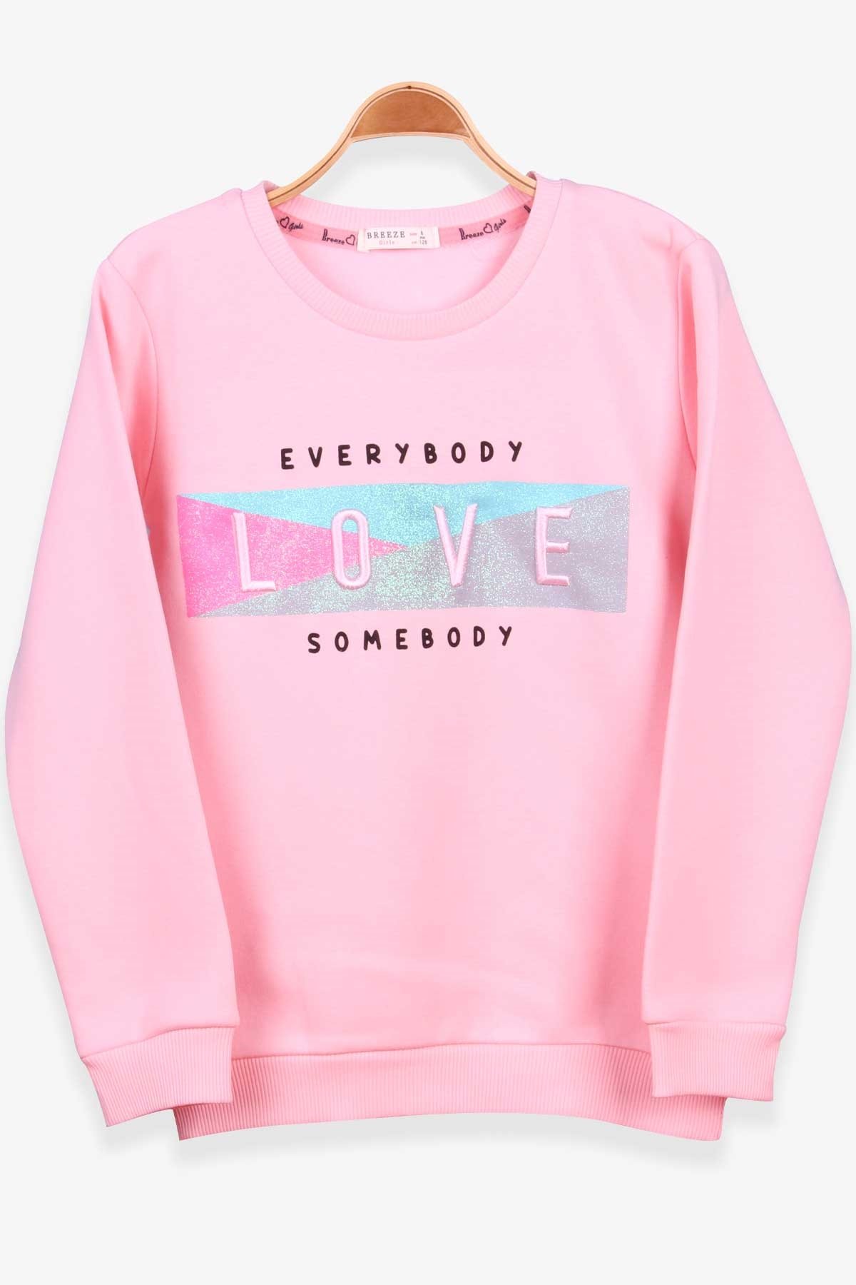 Breeze Kız Çocuk Sweatshirt Baskılı Nakışlı Pudra (8-14 Yaş)