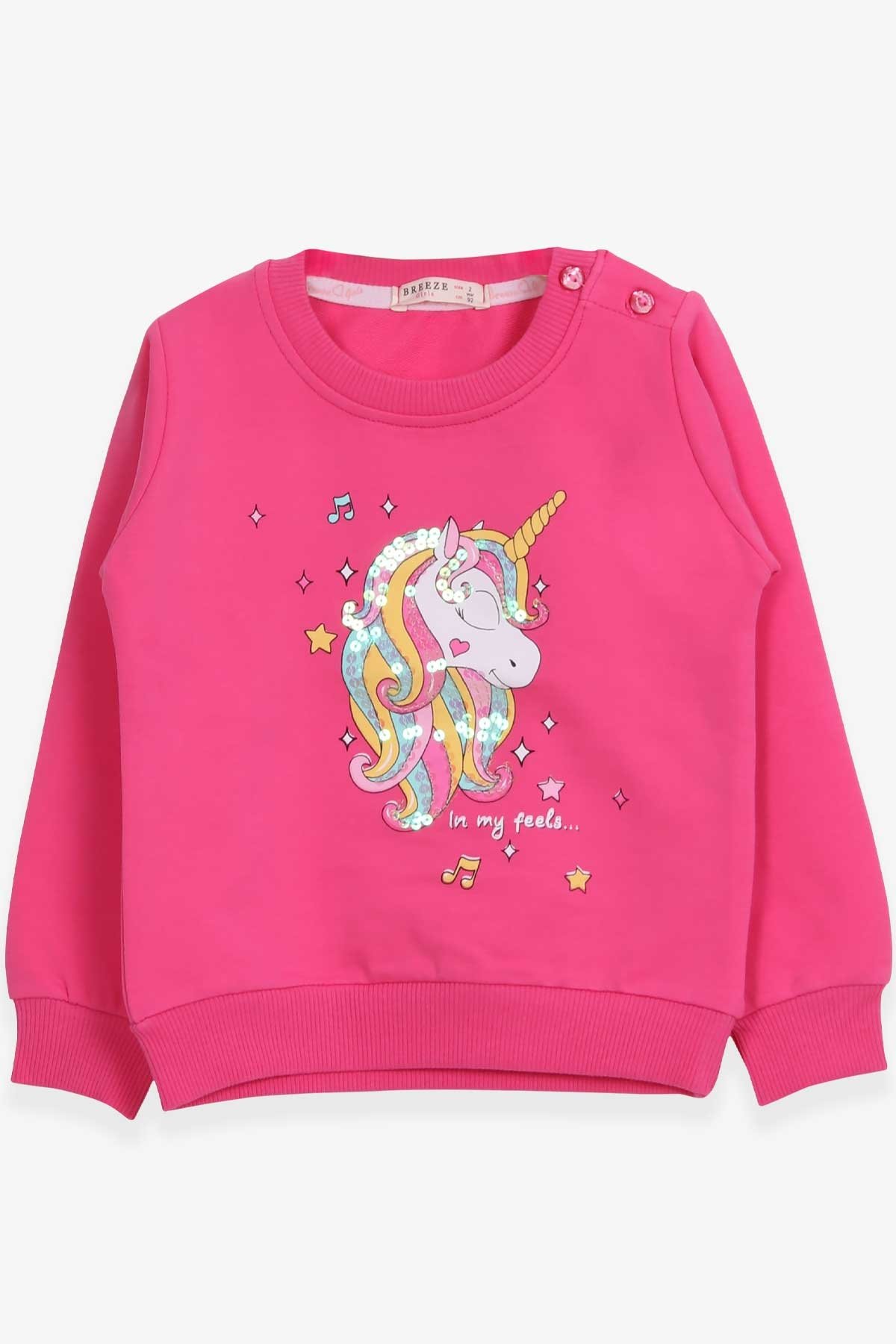 Breeze Kız Çocuk Sweatshirt Baskılı Pullu Unicorn Pembe (2-6 Yaş)