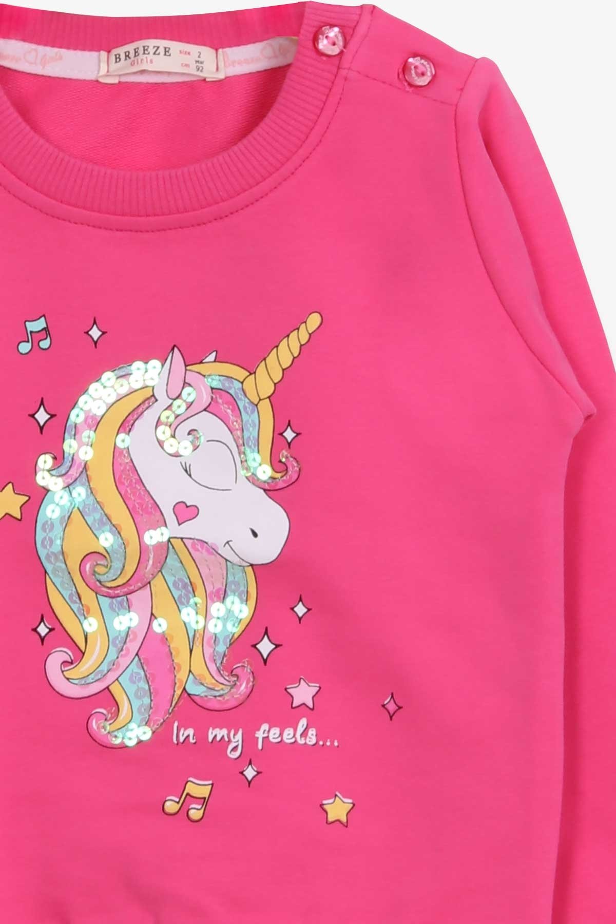 Breeze Kız Çocuk Sweatshirt Baskılı Pullu Unicorn Pembe (2-6 Yaş)