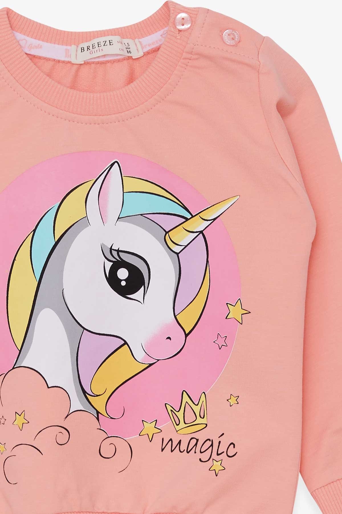 Breeze Kız Çocuk Sweatshirt Baskılı Unicorn Somon (1.5-5 Yaş)