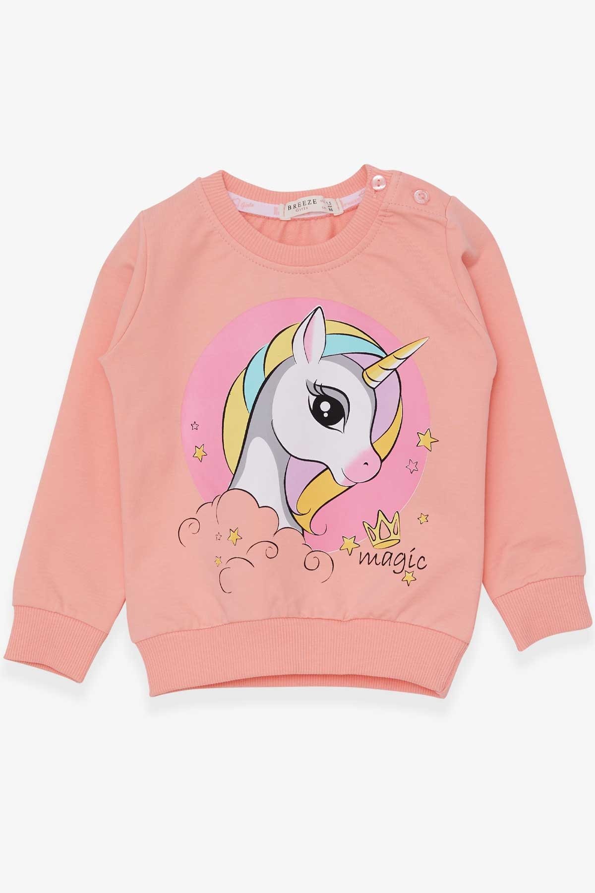 Breeze Kız Çocuk Sweatshirt Baskılı Unicorn Somon (1.5-5 Yaş)
