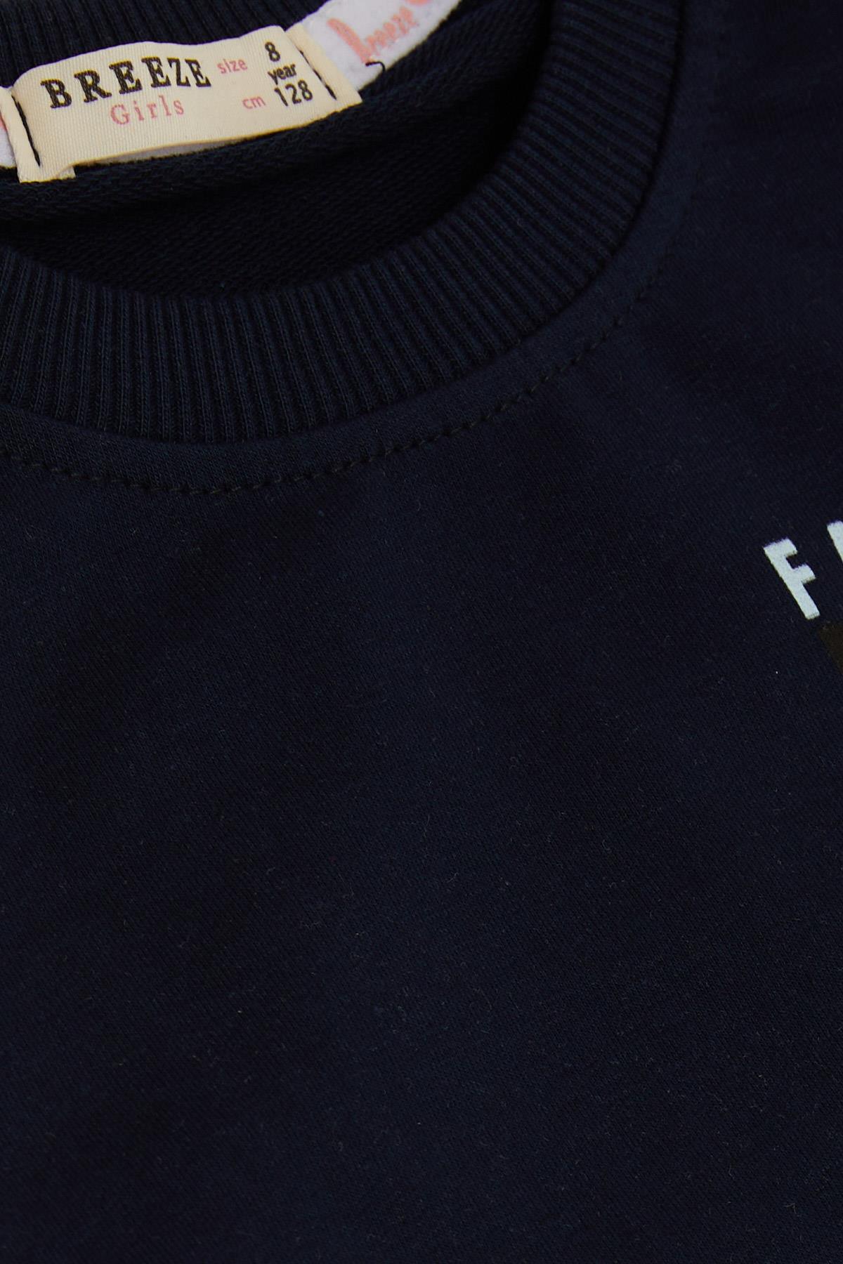 Breeze Kız Çocuk Sweatshirt Çiçek Baskılı Lacivert (6-12 Yaş)