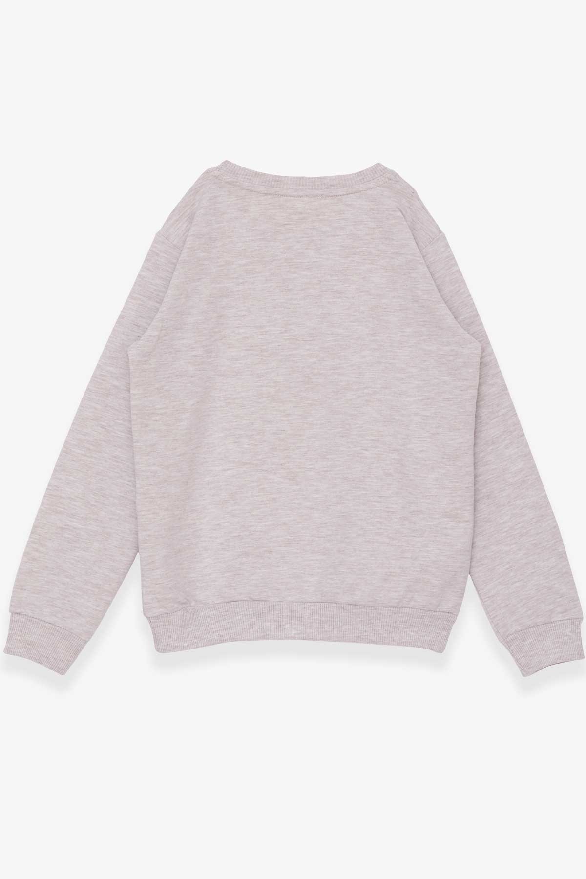 Breeze Kız Çocuk Sweatshirt Gözlüklü Pullu Kız Baskılı Bej Melanj (6-12 Yaş)
