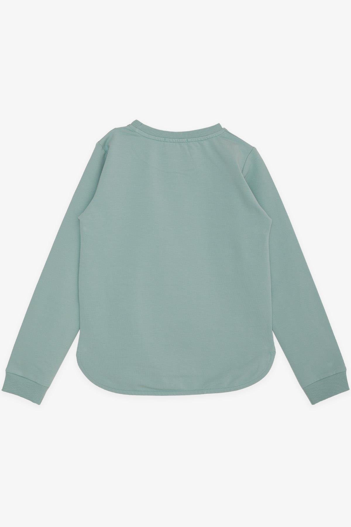 Breeze Kız Çocuk Sweatshirt Harika Kız Yazı Baskılı Çiçekli Su Yeşili (9-14 Yaş)