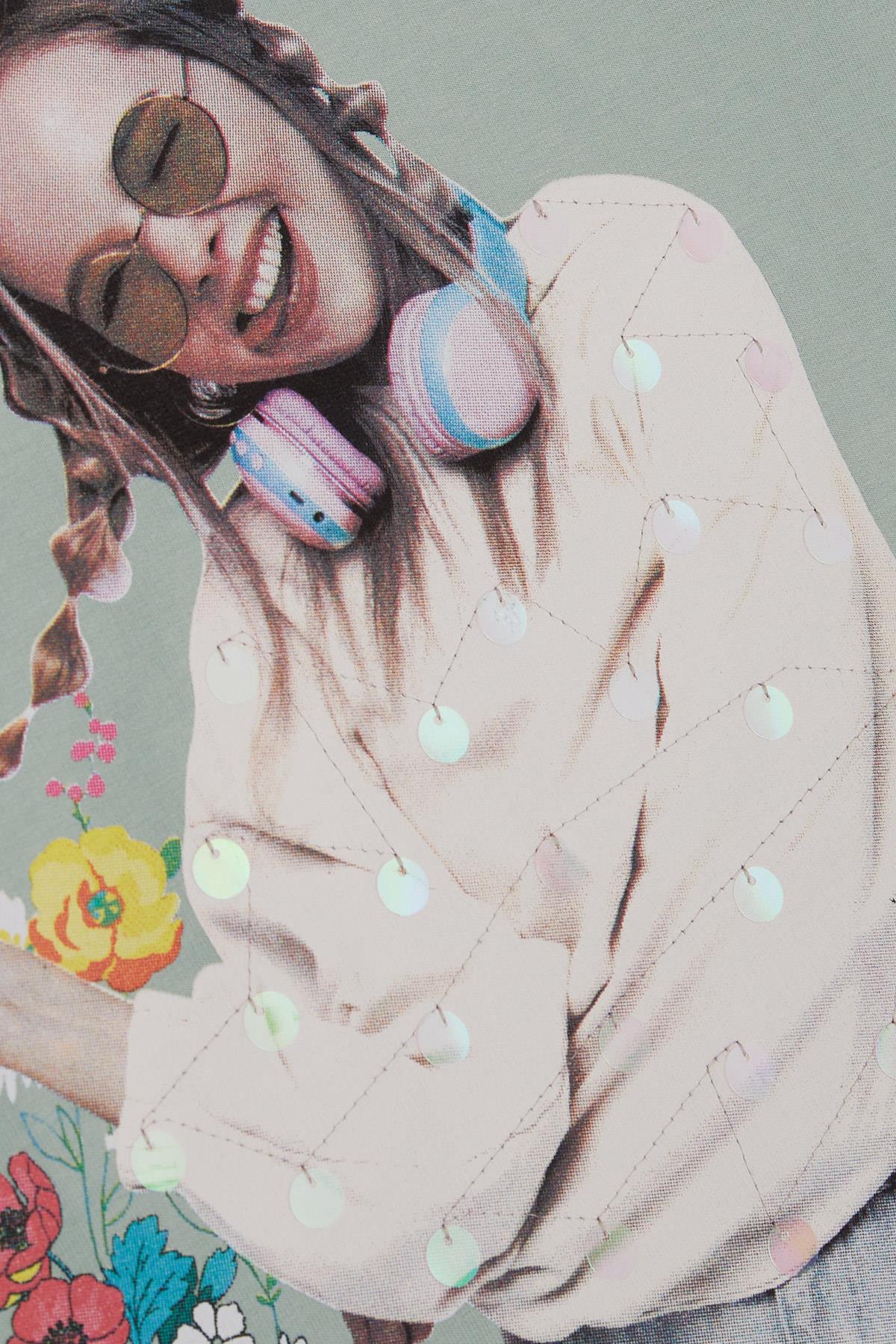 Breeze Kız Çocuk Sweatshirt Harika Kız Yazı Baskılı Çiçekli Su Yeşili (9-14 Yaş)