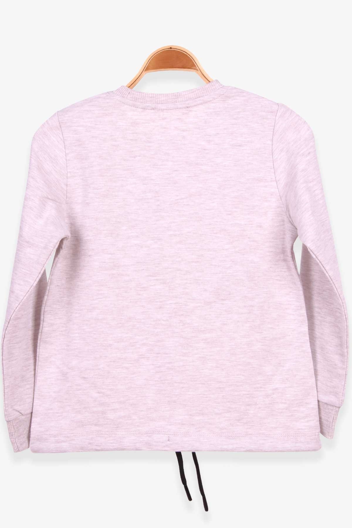 Breeze Kız Çocuk Sweatshirt İncili Taşlı Beli Bağcıklı Bej Melanj (6-12 Yaş)