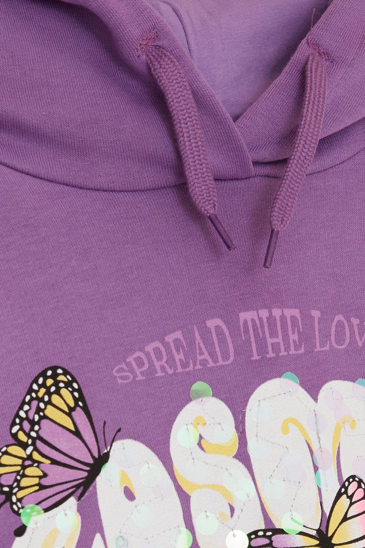 Breeze Kız Çocuk Sweatshirt Kelebek Baskılı Çiçekli Eflatun (7-12 Yaş)