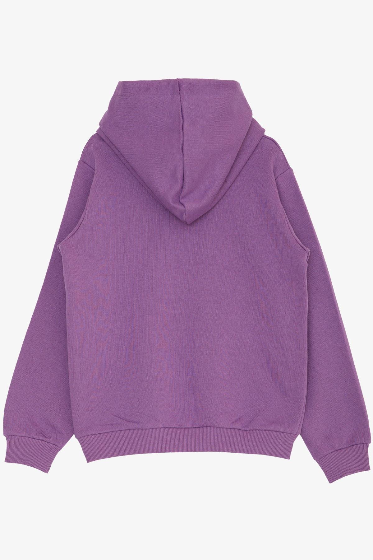 Breeze Kız Çocuk Sweatshirt Kelebek Baskılı Çiçekli Eflatun (7-12 Yaş)