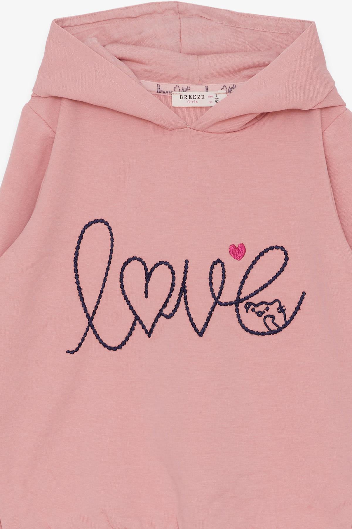 Breeze Kız Çocuk Sweatshirt Nakışlı Yazı Baskılı Somon (2-6 Yaş)