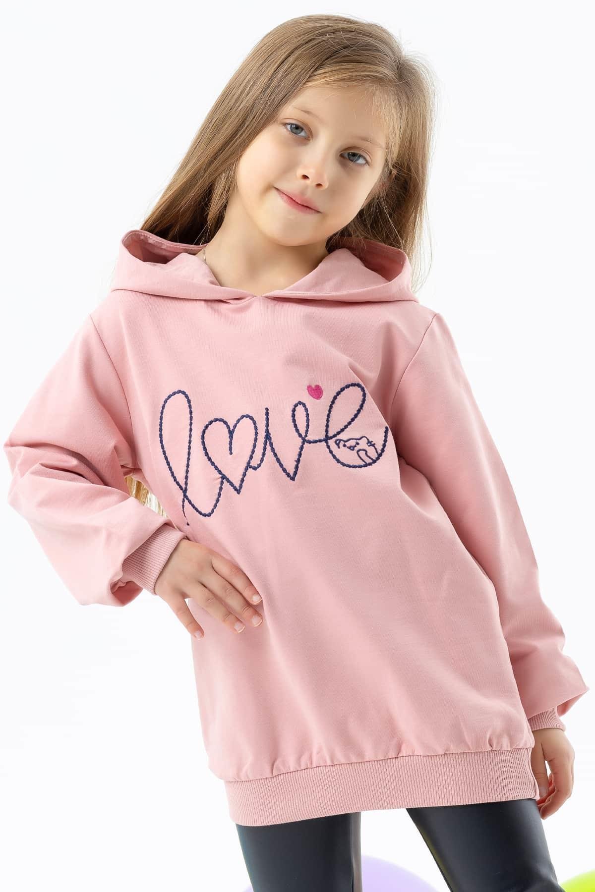Breeze Kız Çocuk Sweatshirt Nakışlı Yazı Baskılı Somon (2-6 Yaş)