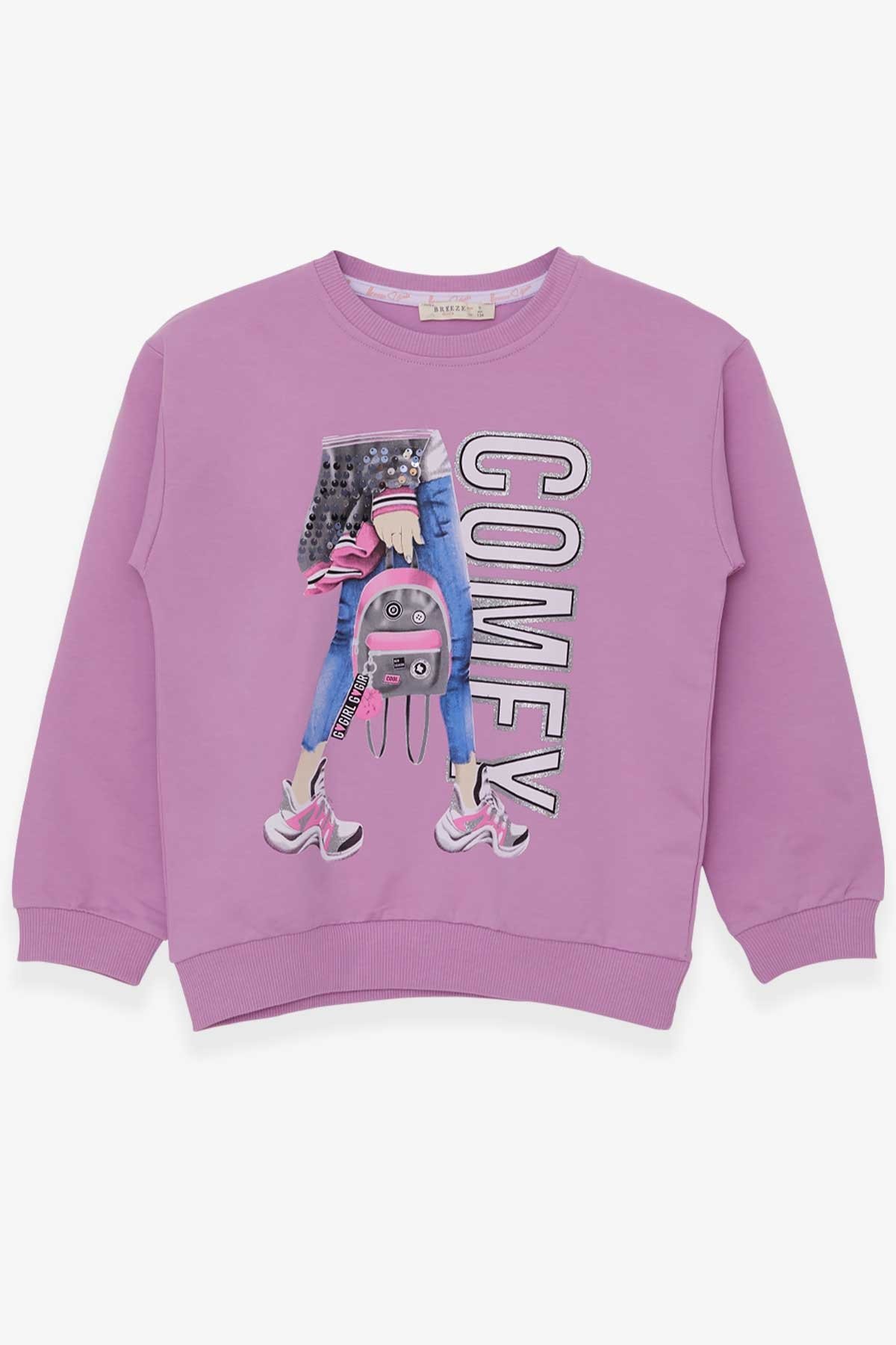 Breeze Kız Çocuk Sweatshirt Pullu Baskılı Eflatun (9-14 Yaş)