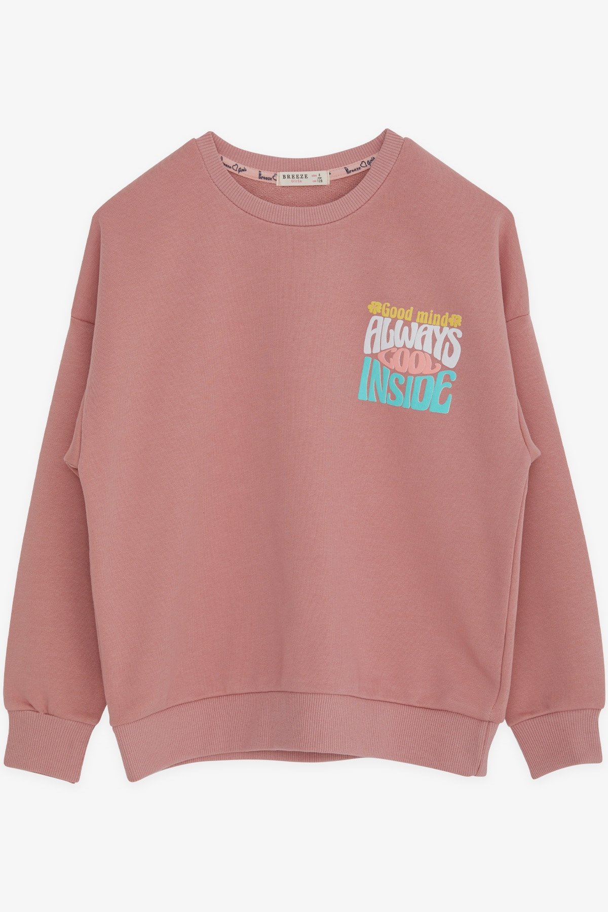 Breeze Kız Çocuk Sweatshirt Renkli Yazı Baskılı Gülkurusu (8-14 Yaş)