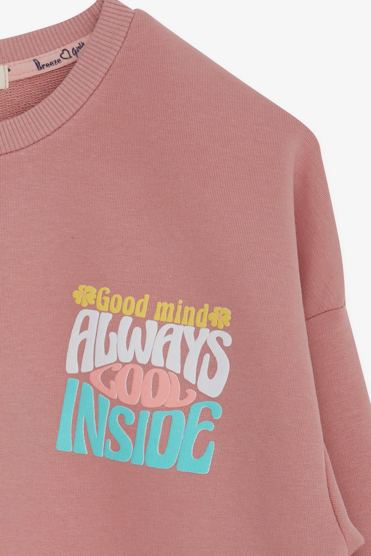 Breeze Kız Çocuk Sweatshirt Renkli Yazı Baskılı Gülkurusu (8-14 Yaş)