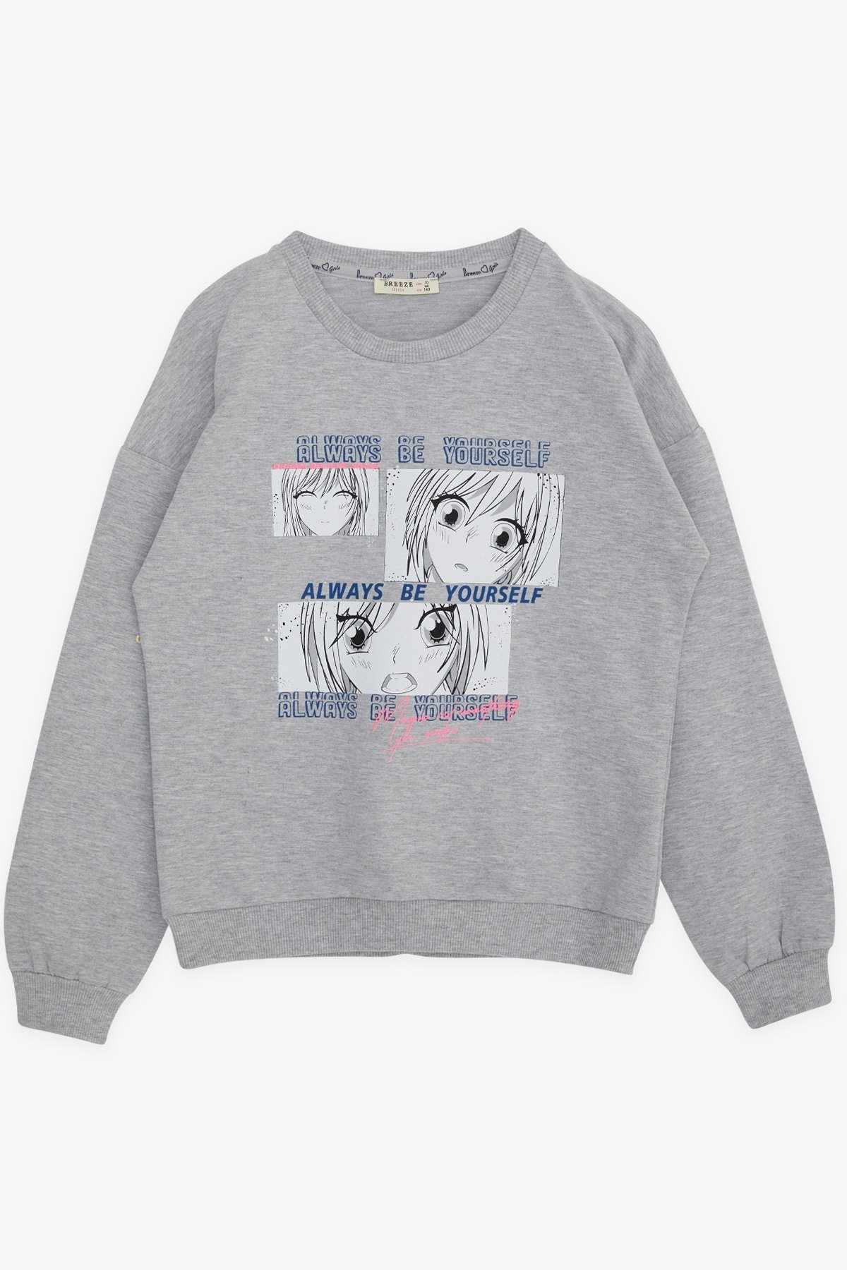 Breeze Kız Çocuk Sweatshirt Şaşkın Kız Baskılı Gri Melanj (9-14 Yaş)