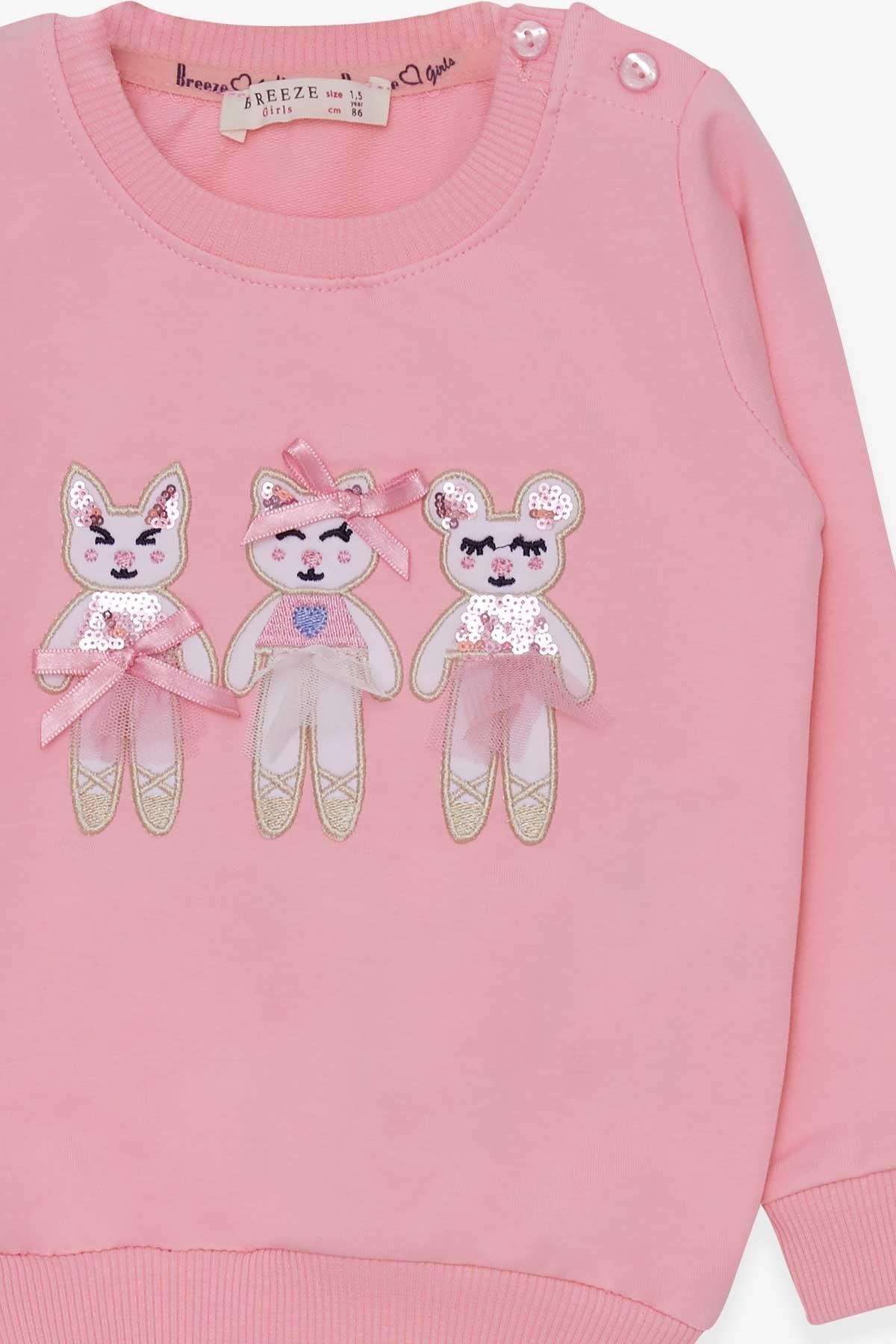 Breeze Kız Çocuk Sweatshirt Sevimli Hayvancıklar Baskılı Pudra (1.5-5 Yaş)