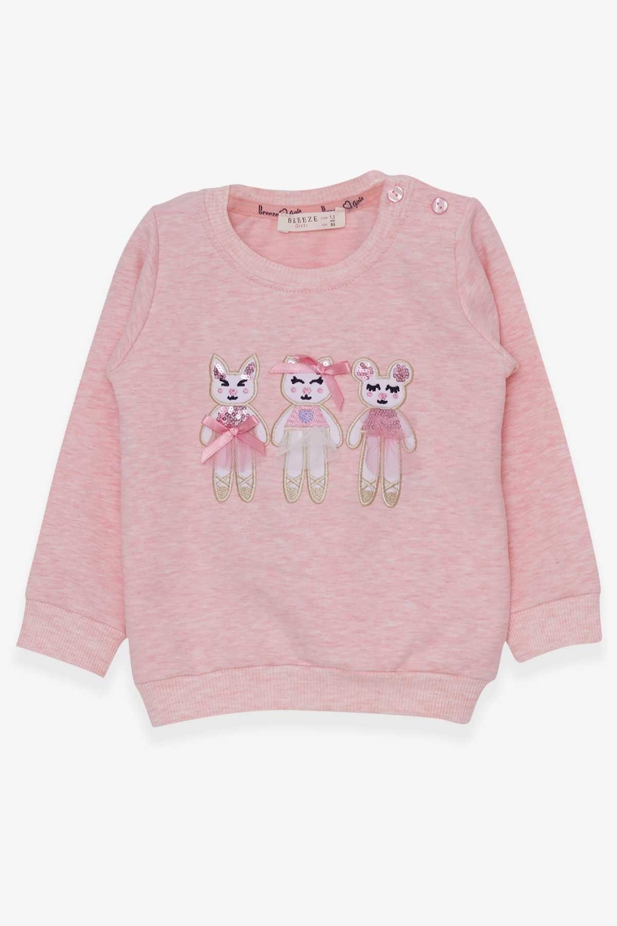 Breeze Kız Çocuk Sweatshirt Sevimli Hayvancıklar Baskılı Somon Melanj (1.5-5 Yaş)