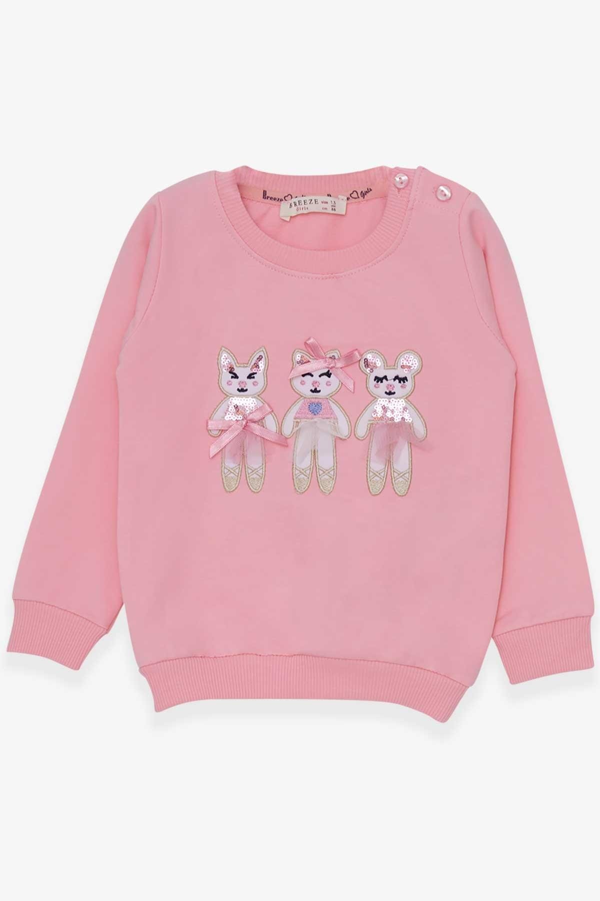 Breeze Kız Çocuk Sweatshirt Sevimli Hayvancıklar Baskılı Pudra (1.5-5 Yaş)