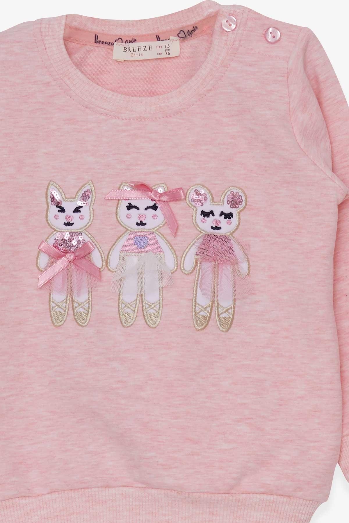 Breeze Kız Çocuk Sweatshirt Sevimli Hayvancıklar Baskılı Somon Melanj (1.5-5 Yaş)